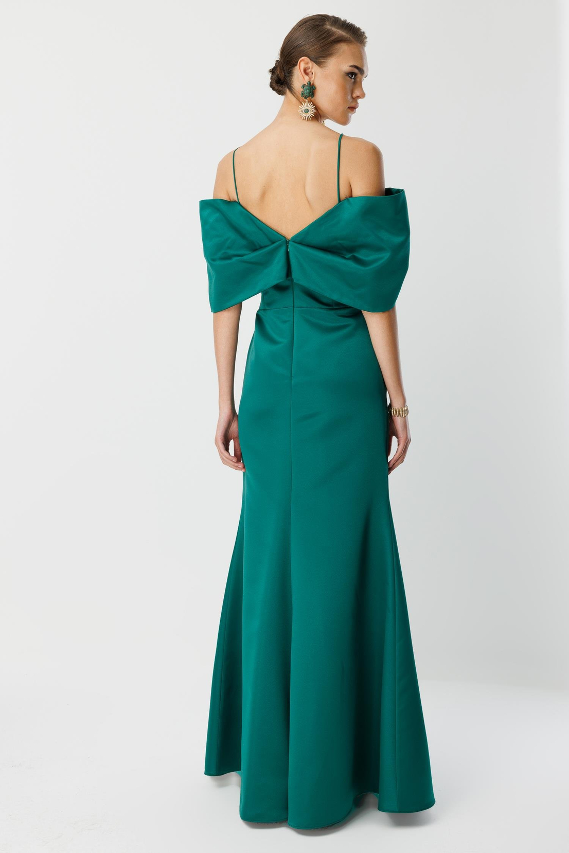 Balık Model Yaka Detaylı Maxi Abiye YEŞİL