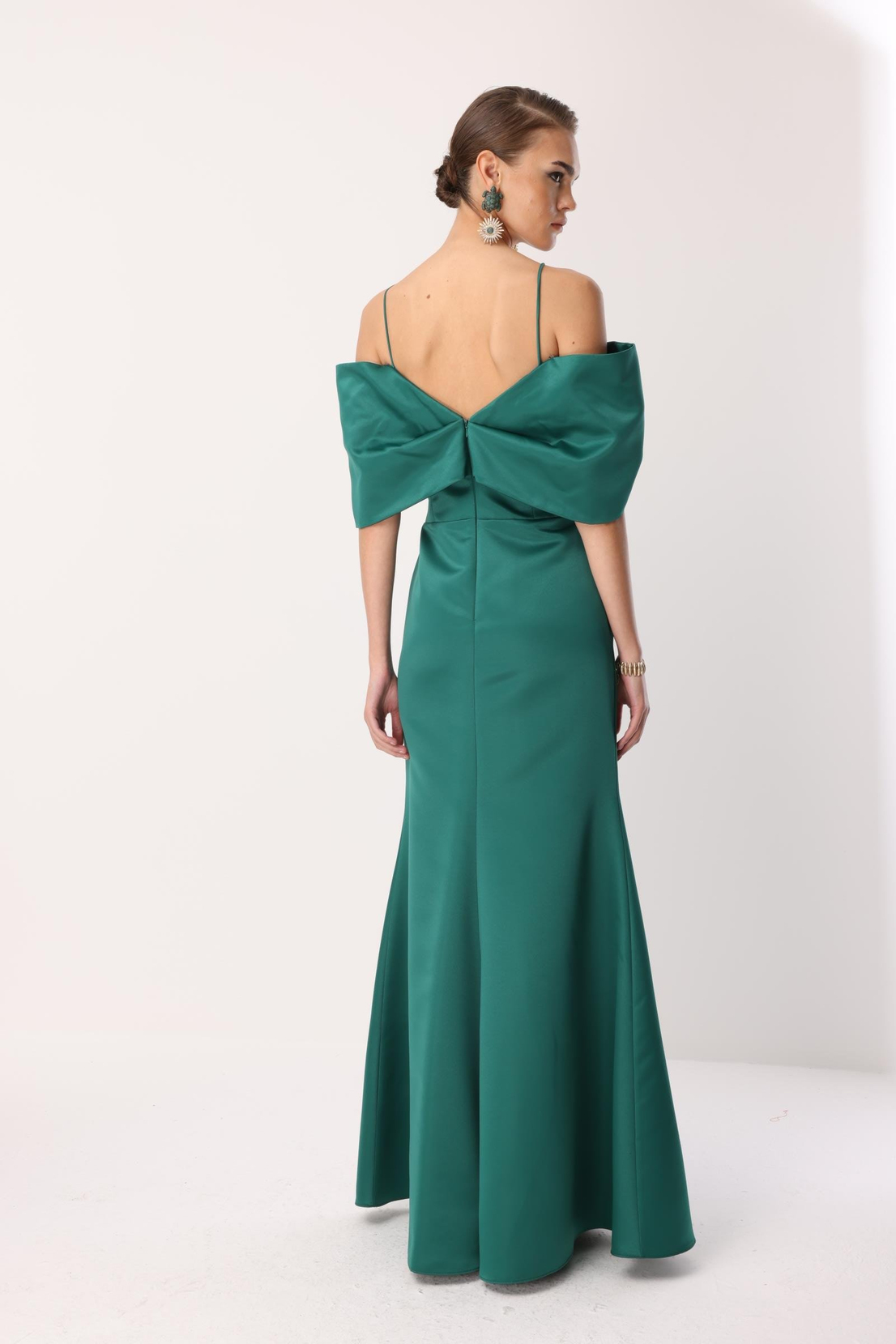 Balık Model Yaka Detaylı Maxi Abiye YEŞİL