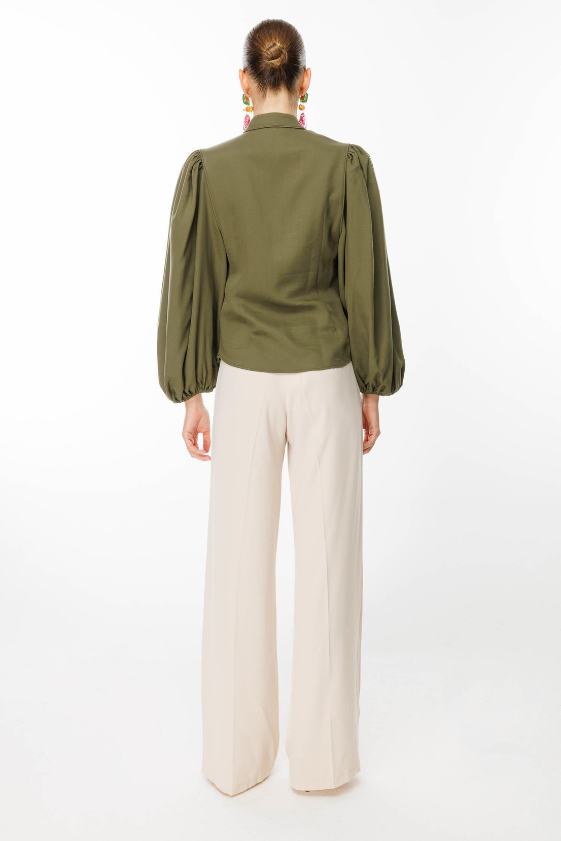 Balon Kol Birit Düğmeli Gömlek HAKİ