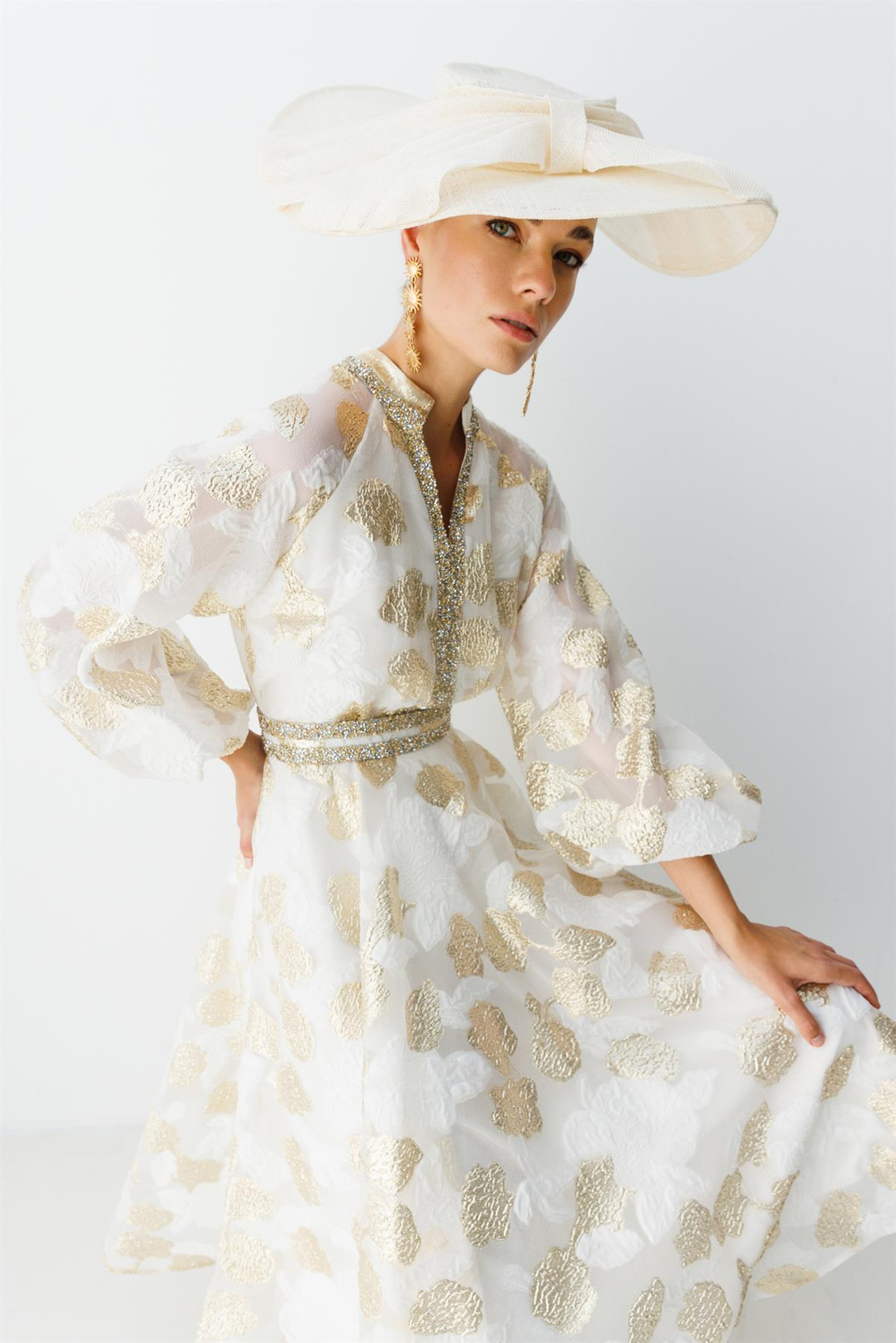 Balon Kol Gold Varaklı Elbise