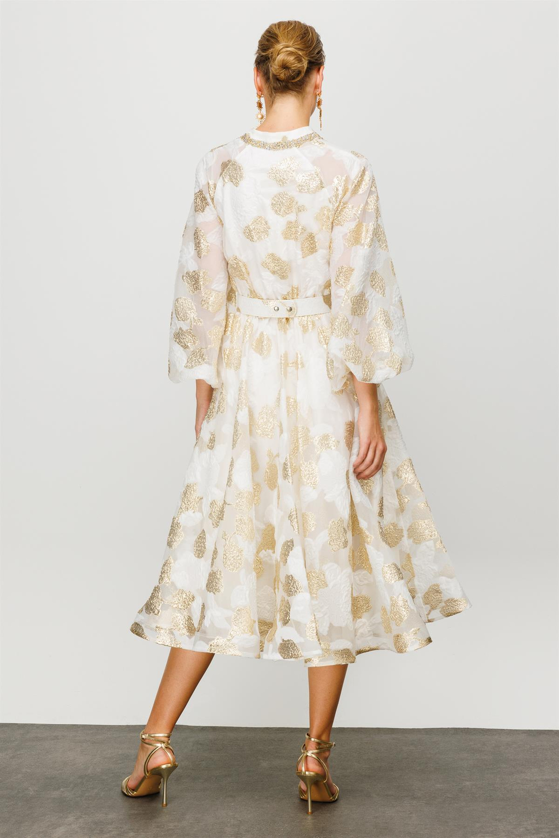 Balon Kol Gold Varaklı Elbise