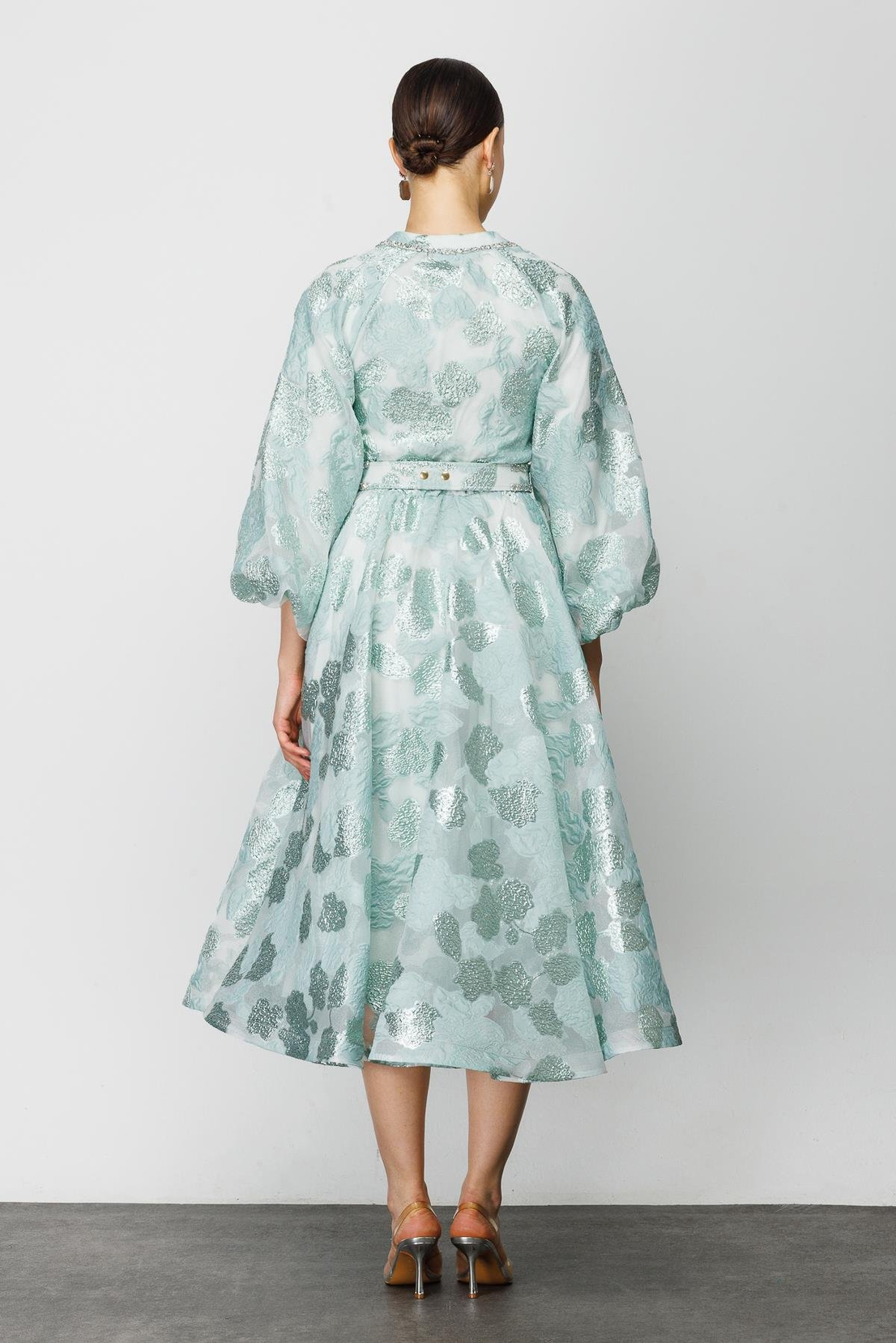 Balon Kol Varaklı Elbise YEŞİL