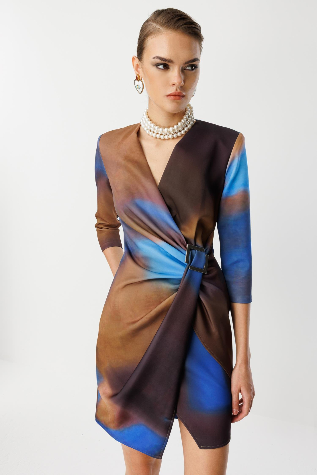 Batik Kahve Toka Detay Elbise KAHVE