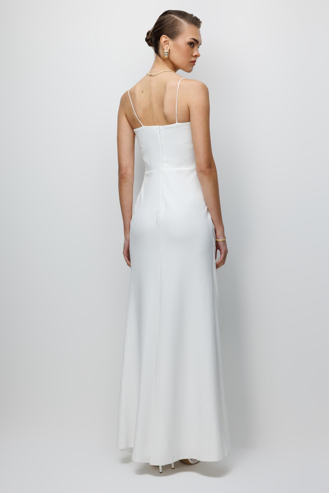 Bel Aksesuar Detaylı Drapeli Maxi Boy Elbise EKRU