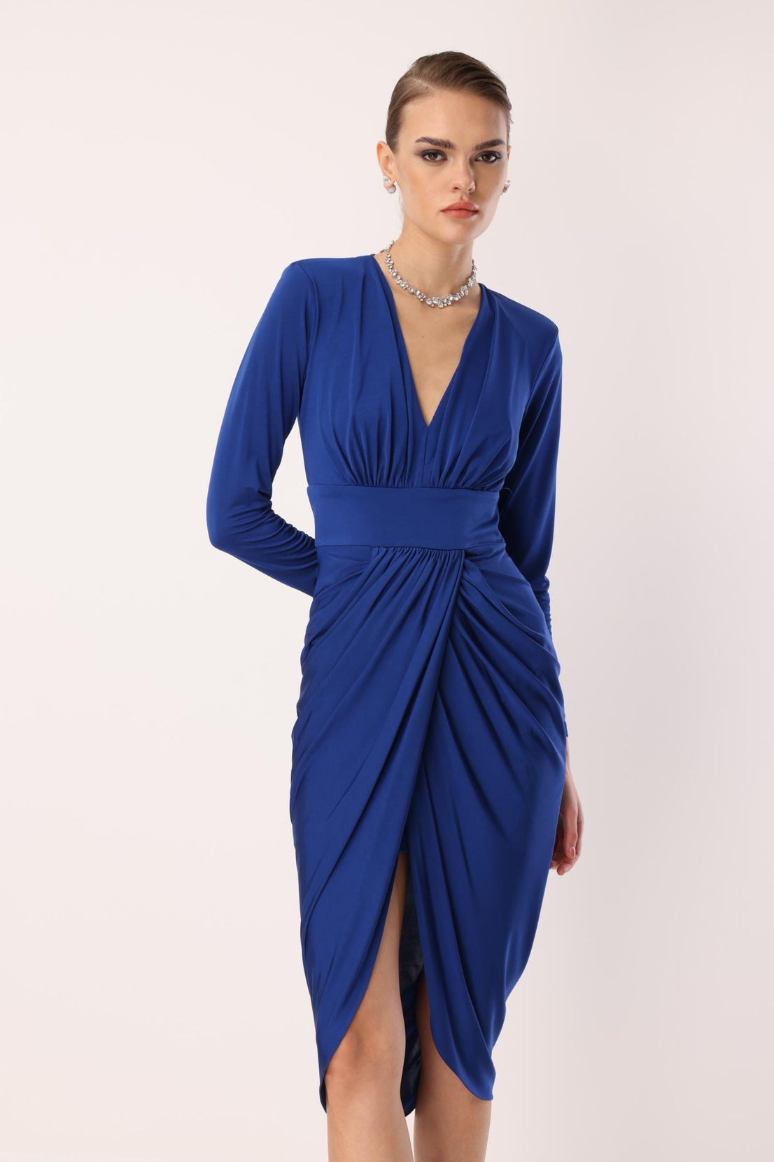 Bel Drape Detay Midi Elbise SAKS
