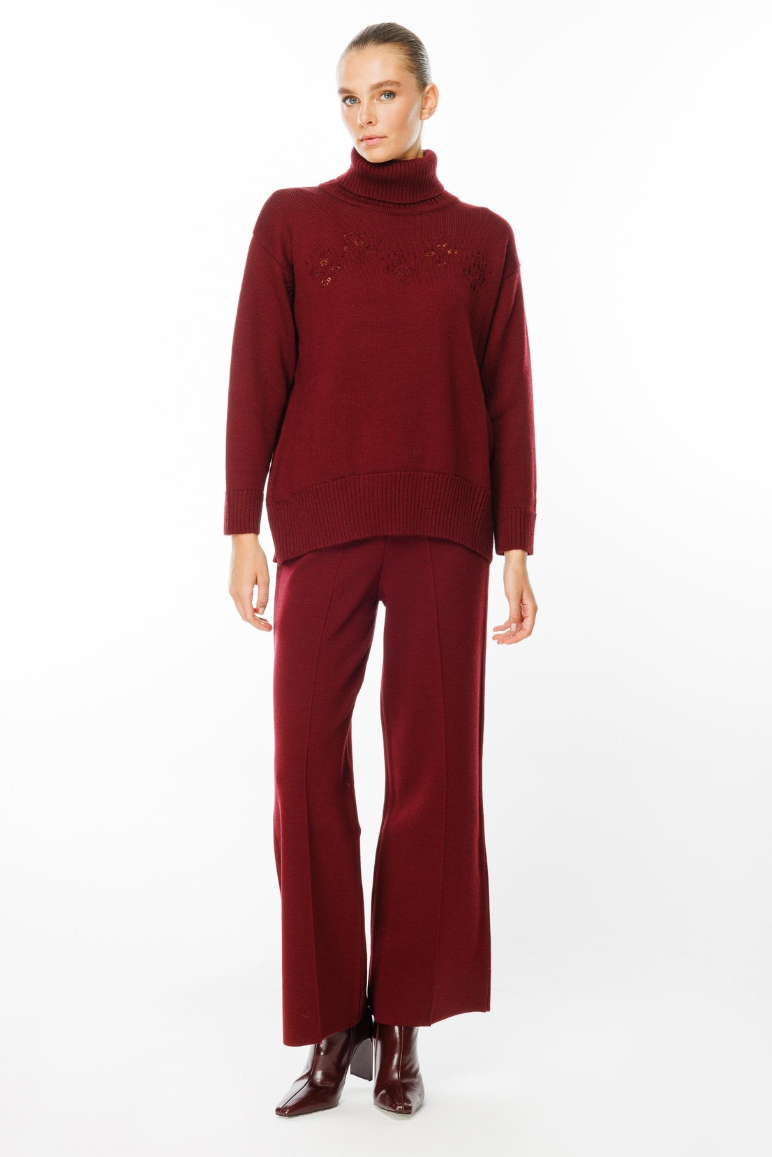 Bel Lastikli Triko Pantolon BORDO