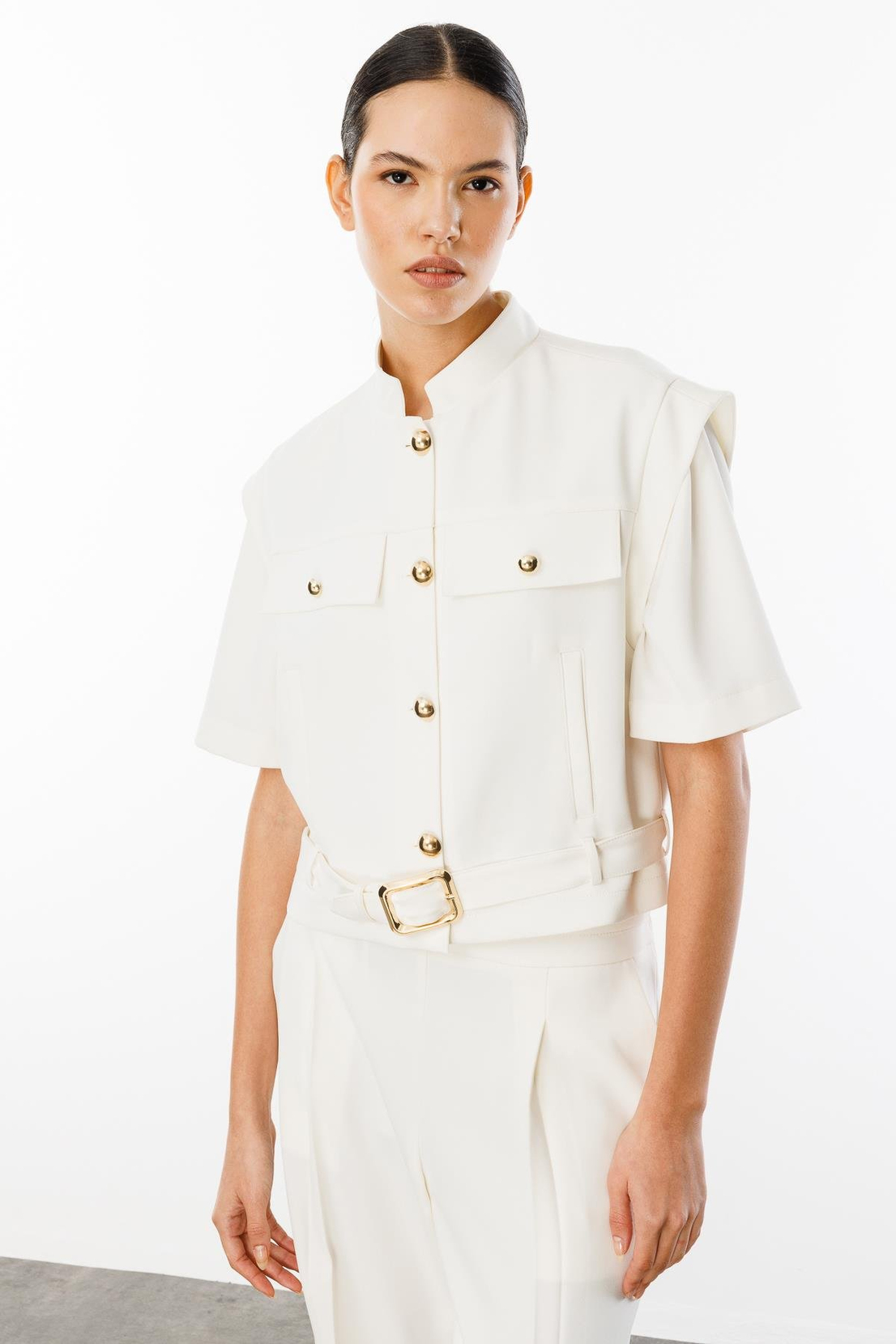 Belden Kemerl Ceket Pantoloni İkili Takım EKRU