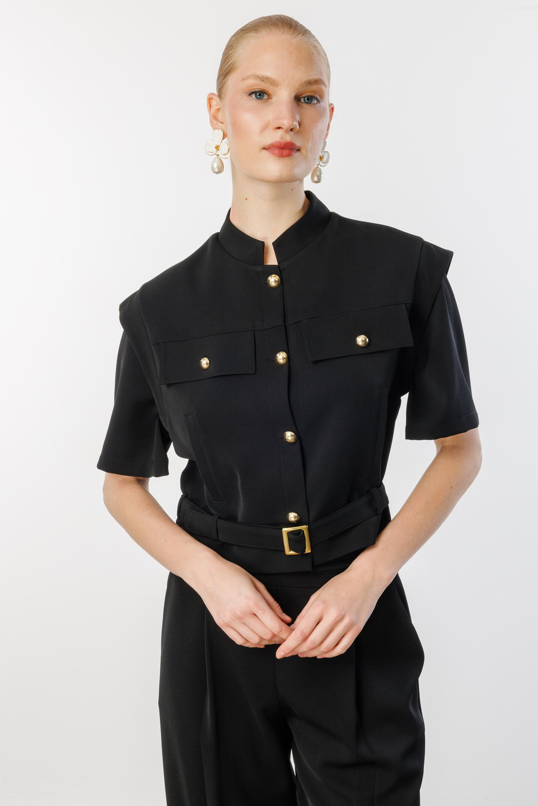 Belden Kemerli Ceket Pantolon İkili Takım SİYAH