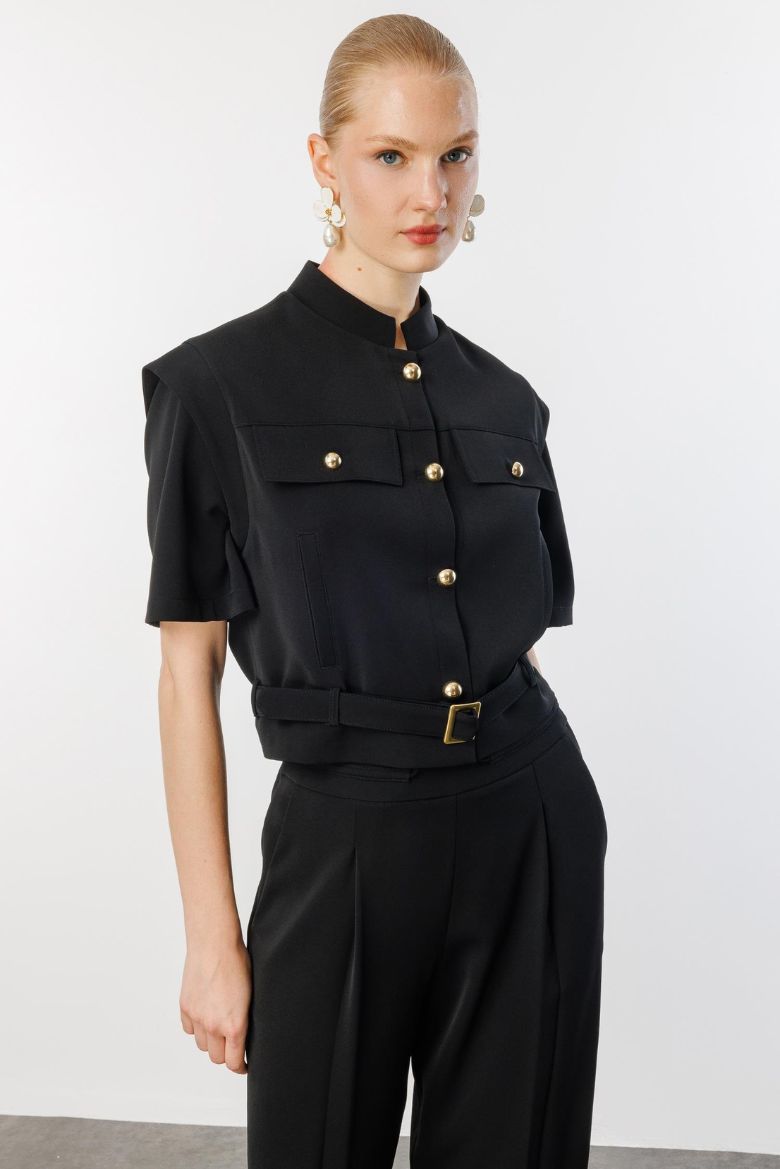 Belden Kemerli Ceket Pantolon İkili Takım SİYAH