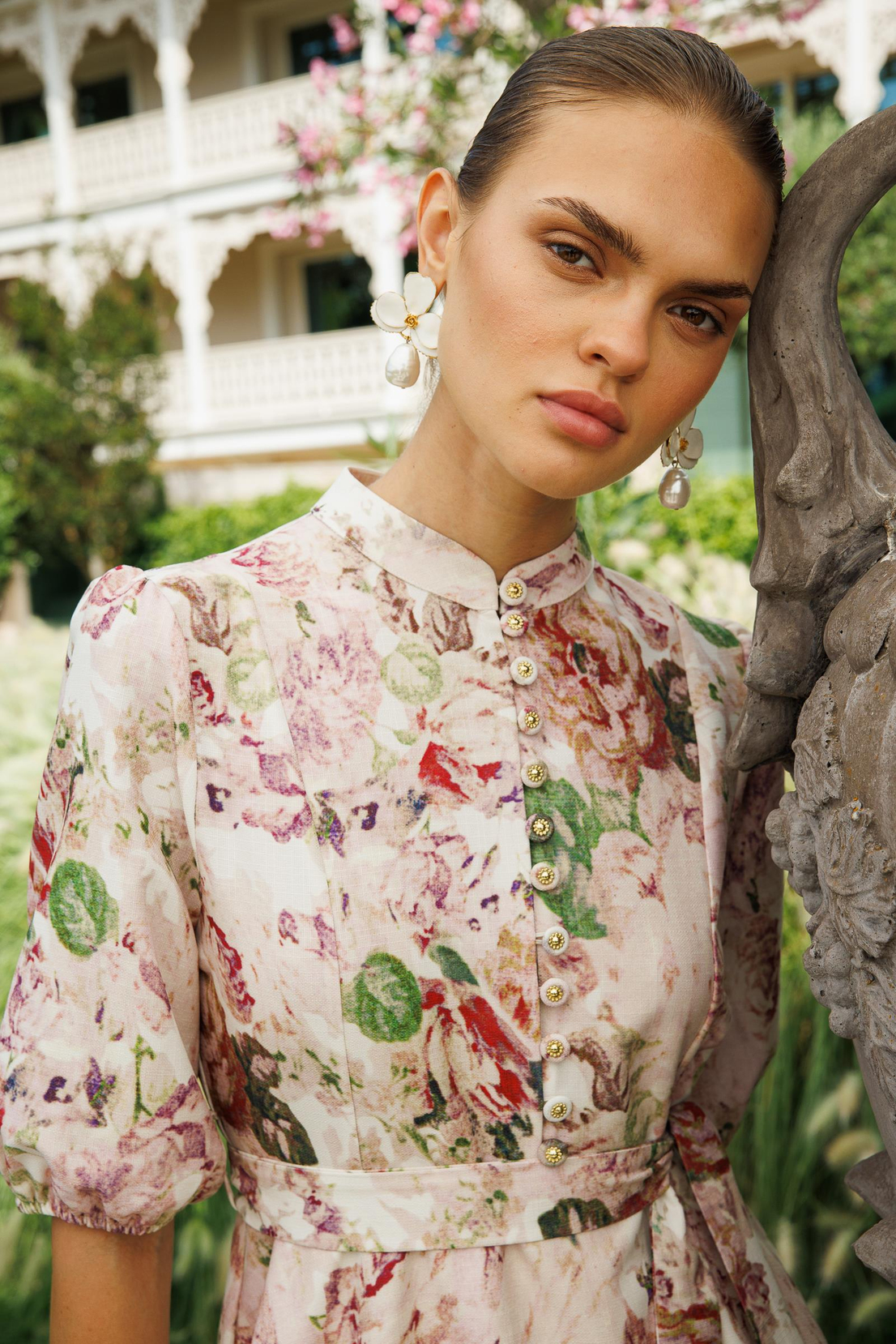 Birit Düğme Detaylı Keten Elbise EKRU