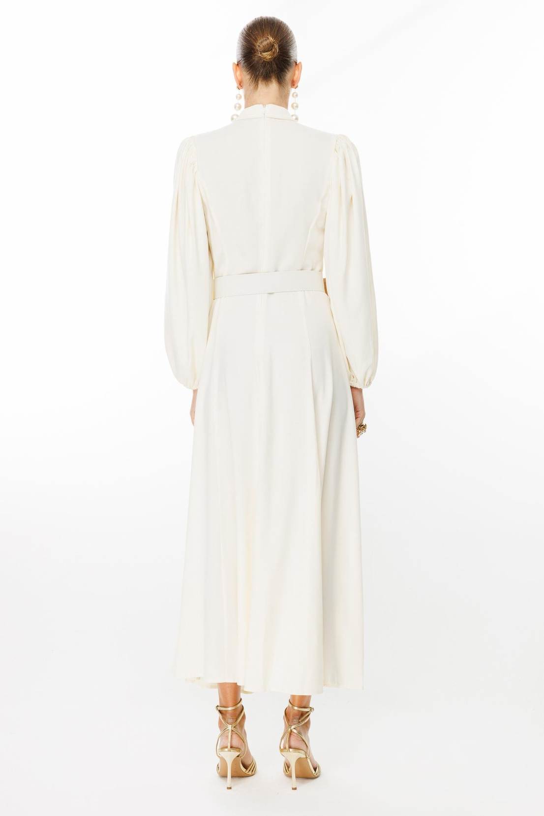 Birit Düğmeli Balon Kol Elbise KEMİK