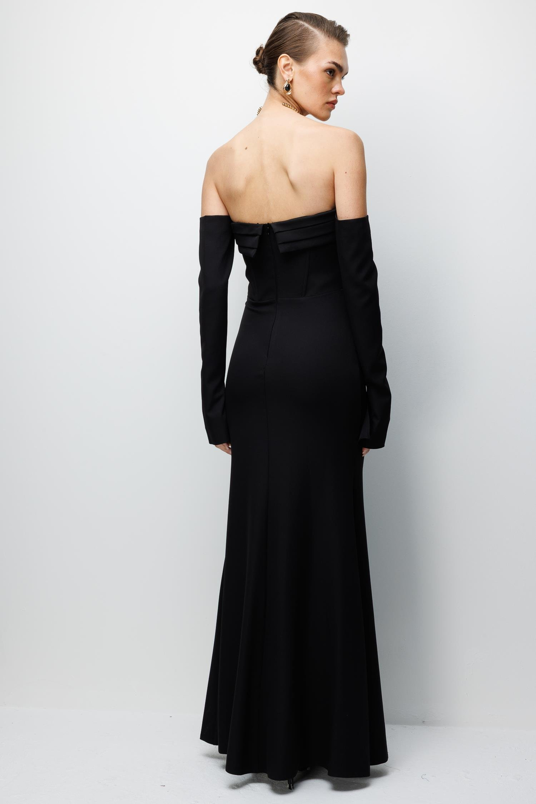 Bustiyer Detaylı Maxi Boy Abiye SİYAH