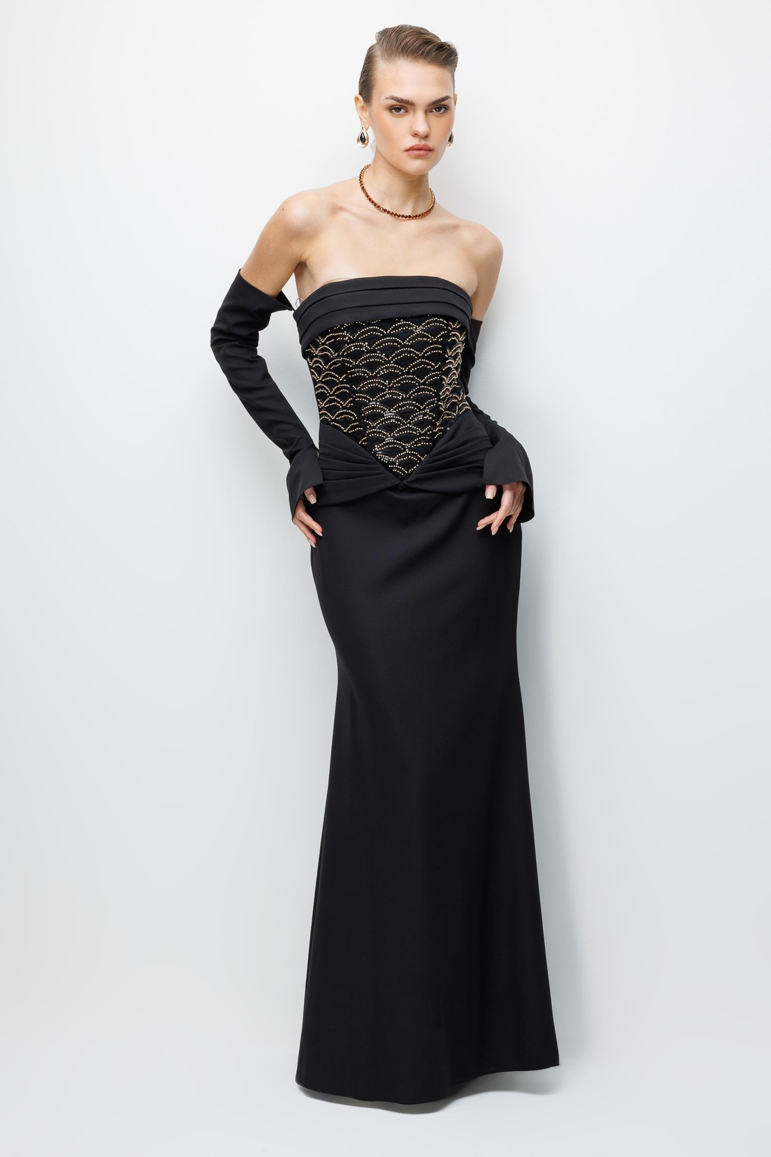 Bustiyer Detaylı Maxi Boy Abiye SİYAH