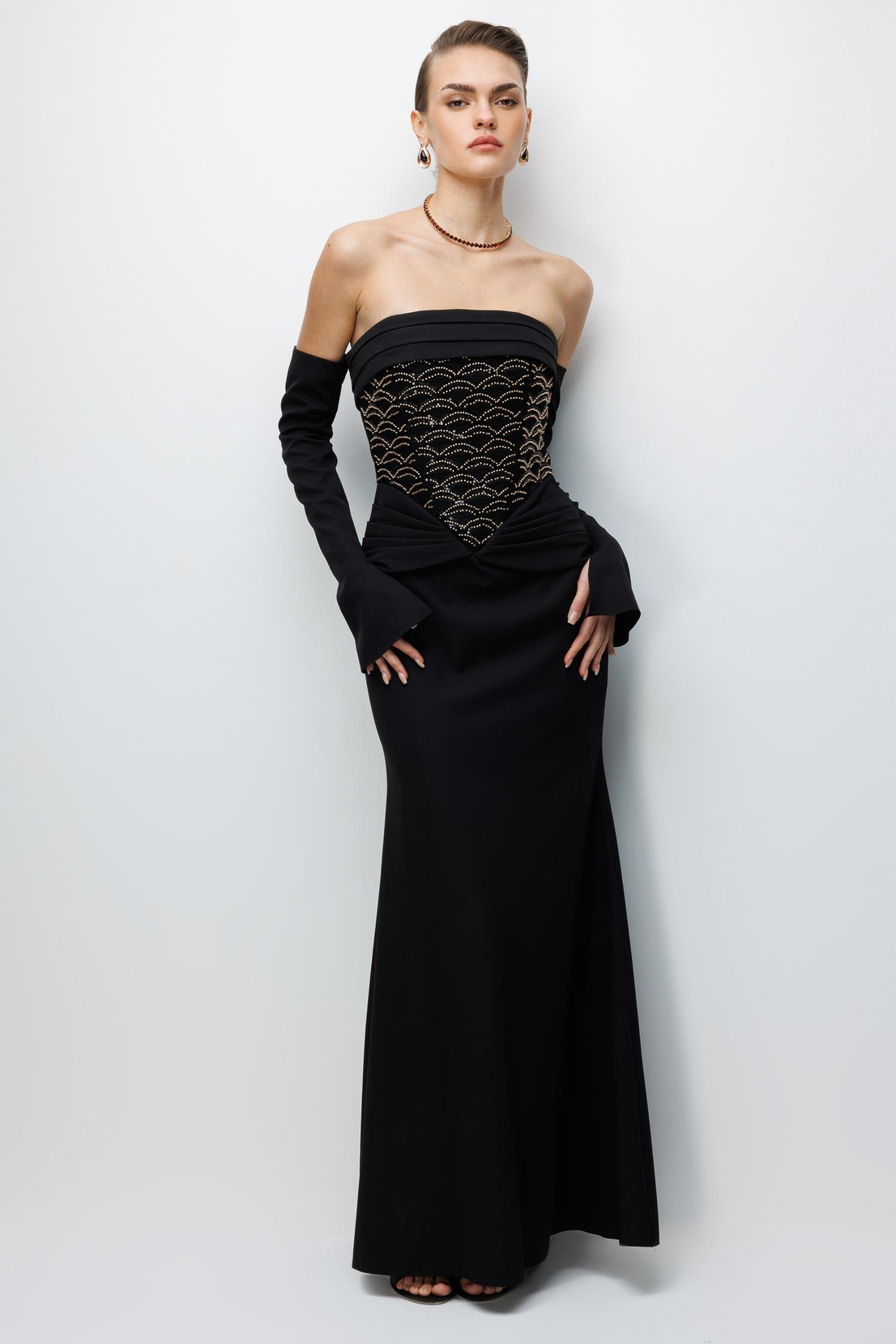 Bustiyer Detaylı Maxi Boy Abiye SİYAH