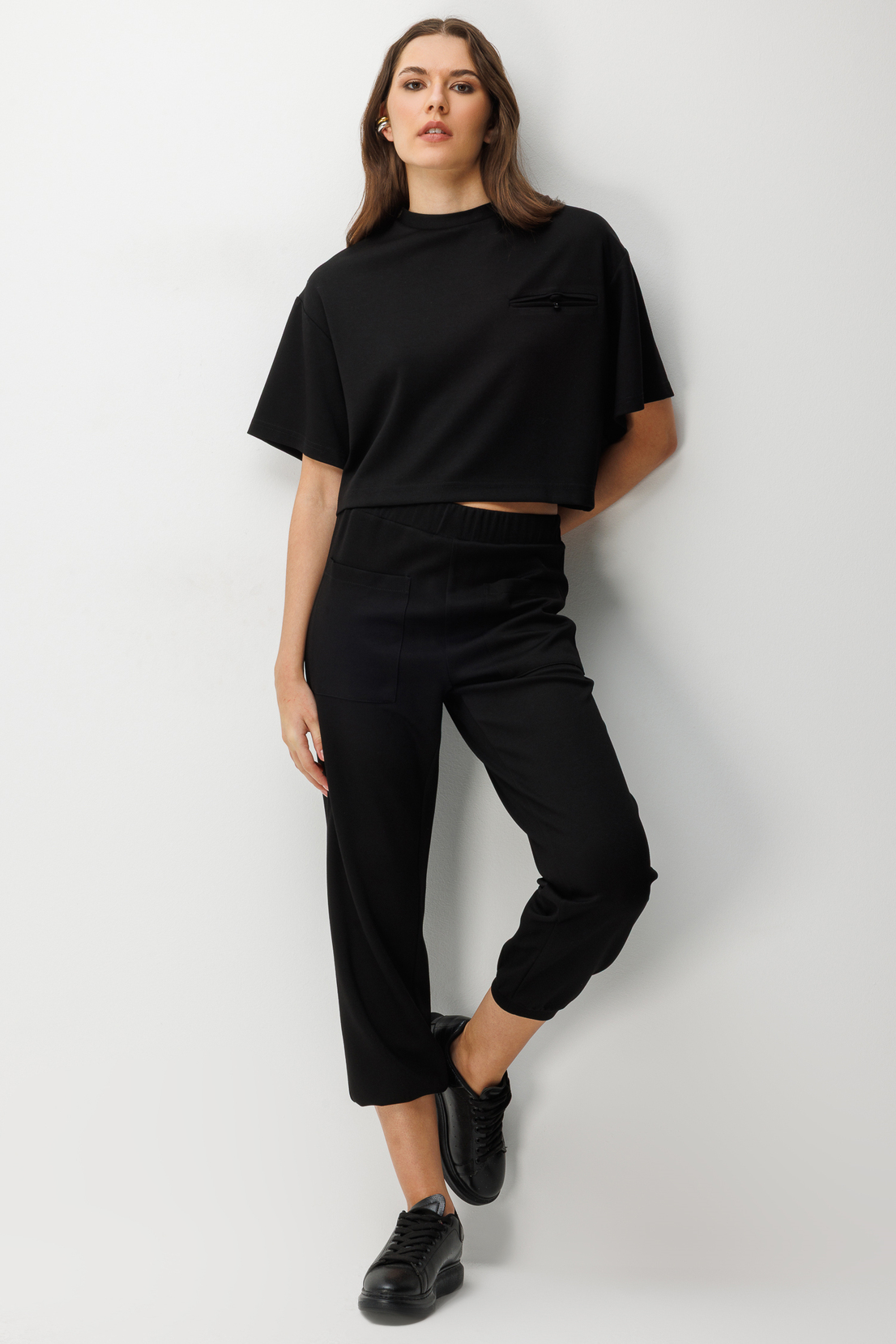 Cep Detay Bluz Pantolonı 2'li Takım SİYAH