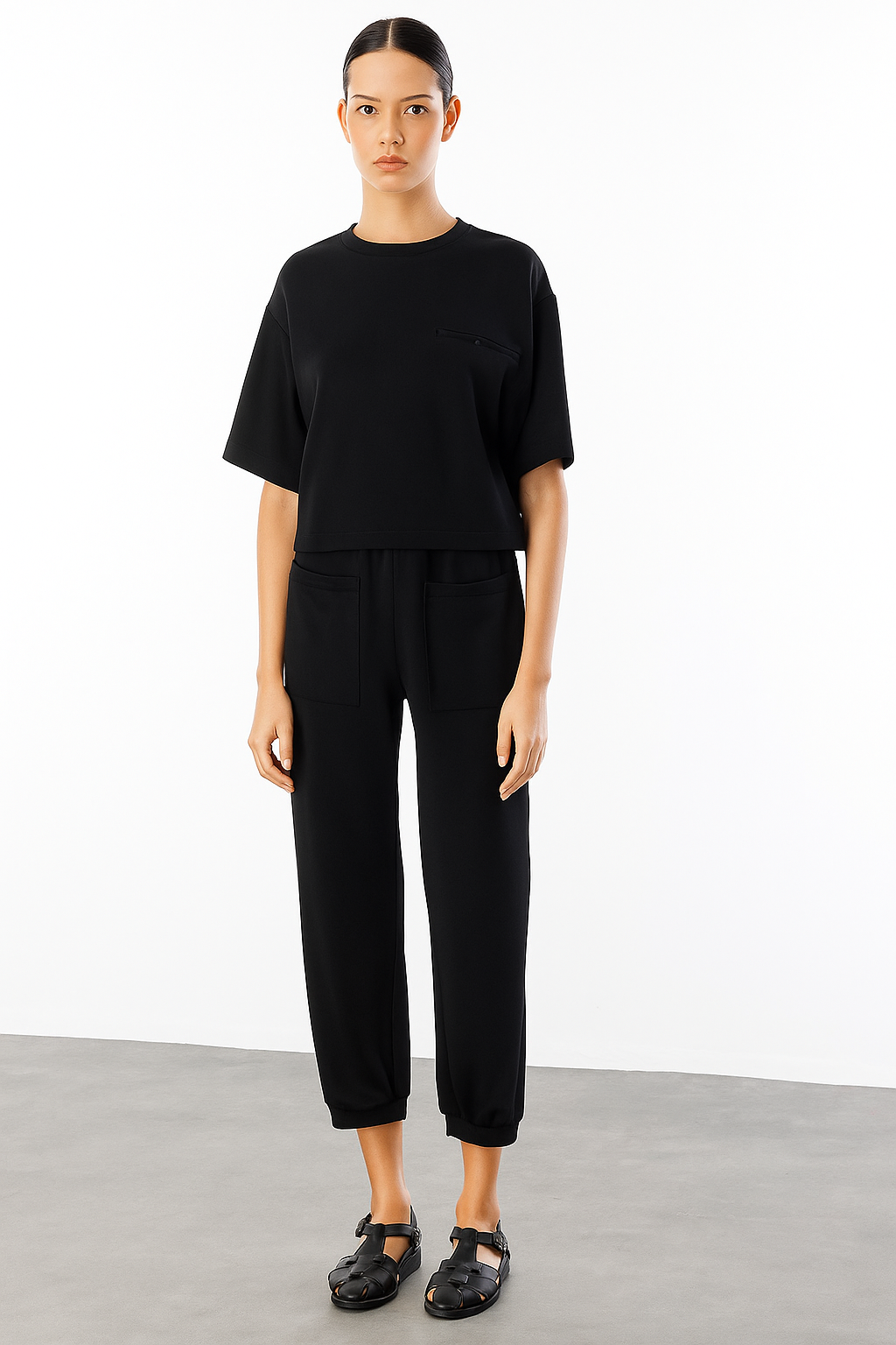 Cep Detay Bluz Pantolonı 2'li Takım SİYAH