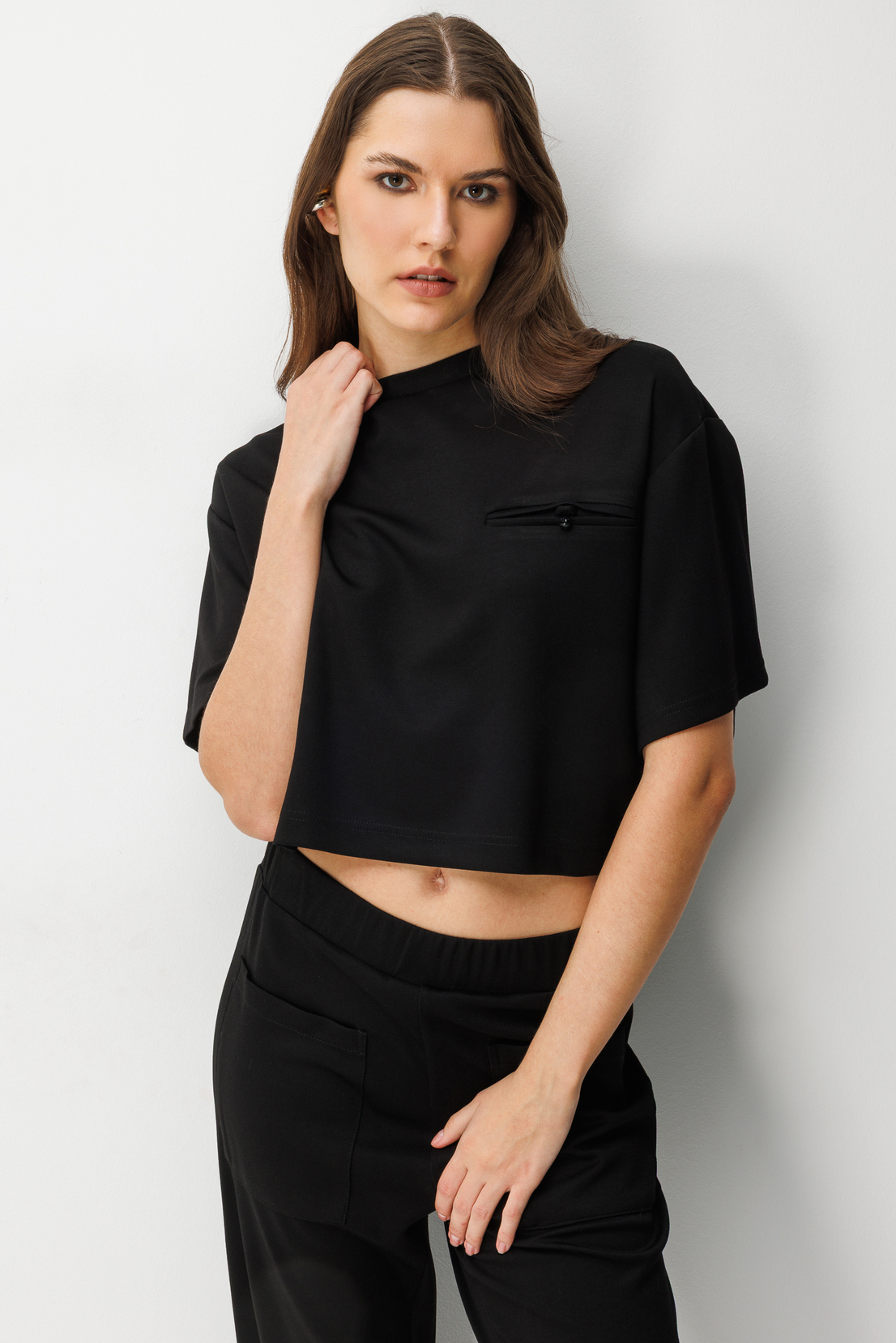 Cep Detay Bluz Pantolonı 2'li Takım SİYAH