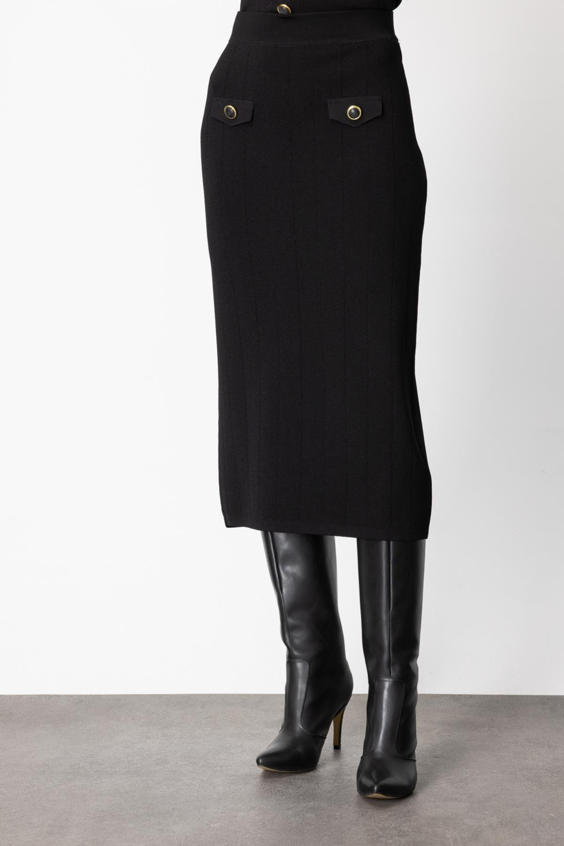 Cep Kapaklı Midi Etek SİYAH