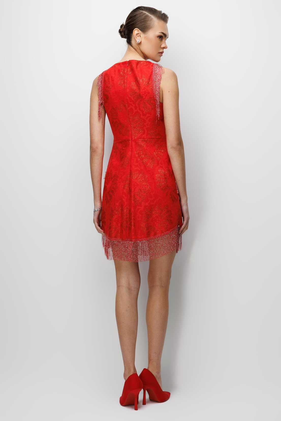 Çiçek Desenli Püskül Ve İşleme Detaylı Mini Elbise KIRMIZI