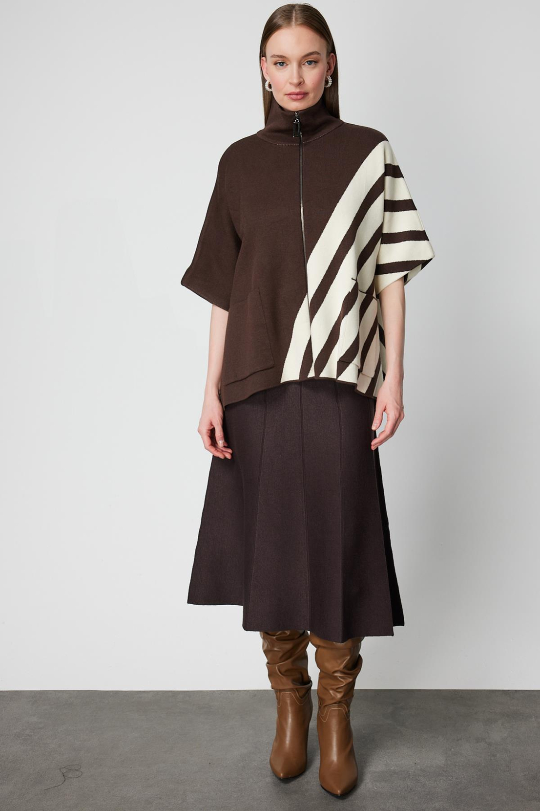 Çizgili Dik Yaka Panço KAHVE