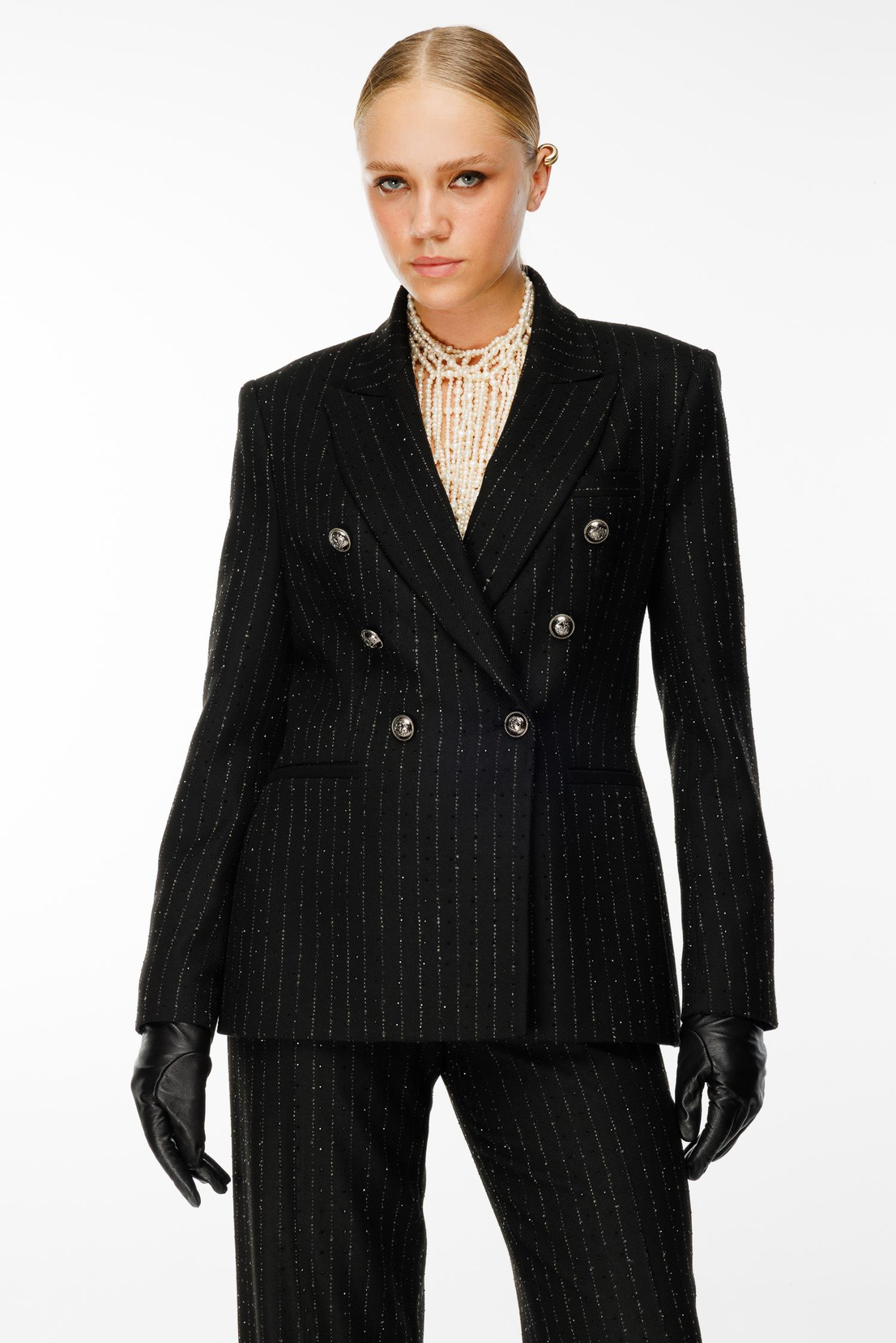 Çizgili Taşlı Takım SİYAH