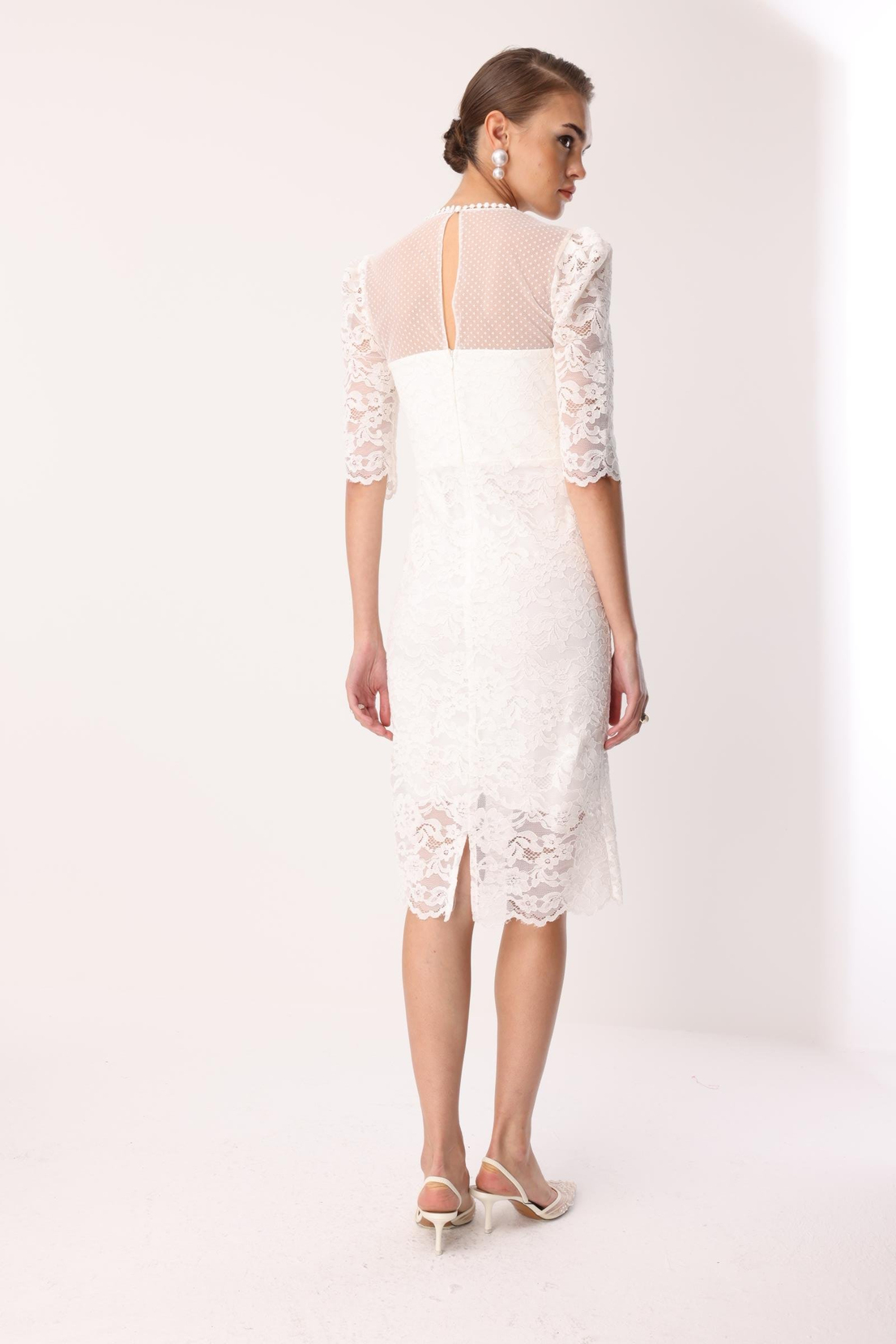 Dantel Detay Elbise EKRU