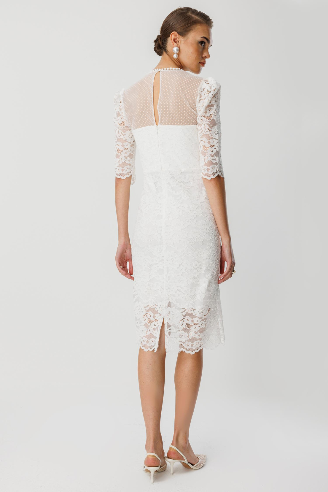 Dantel Detay Elbise EKRU