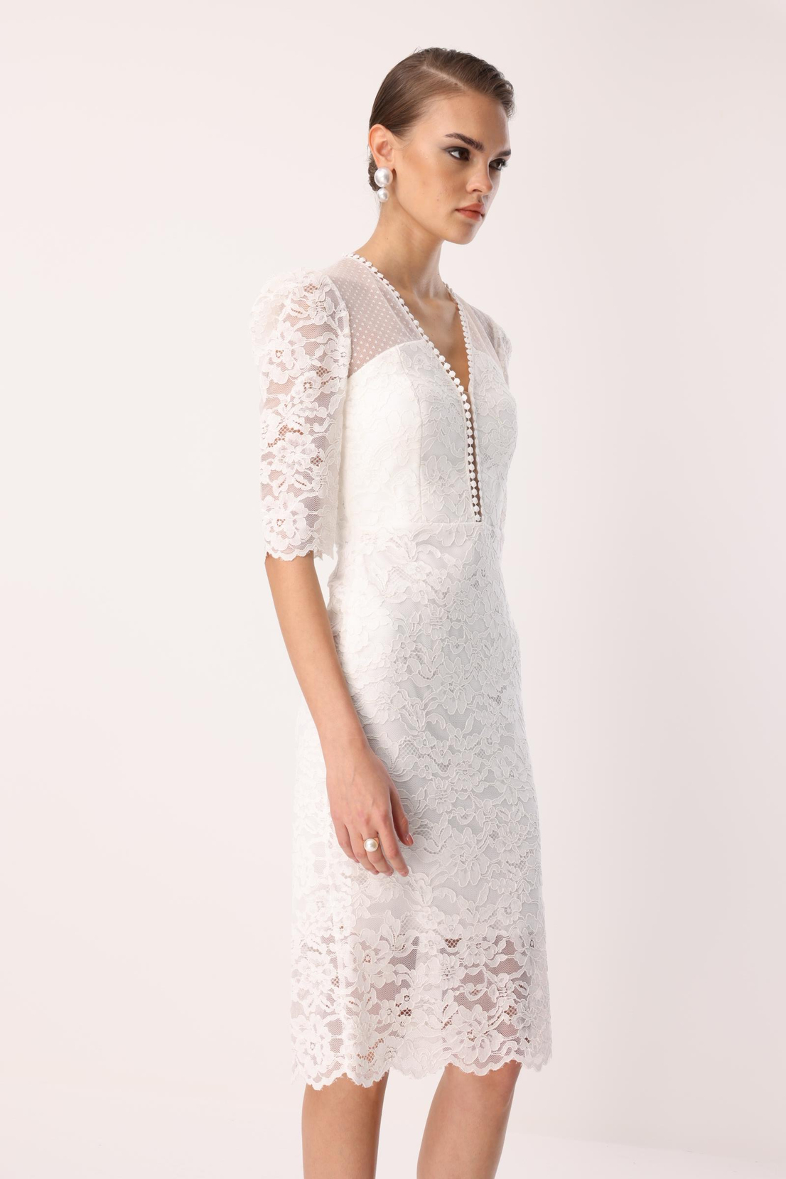 Dantel Detay Elbise EKRU