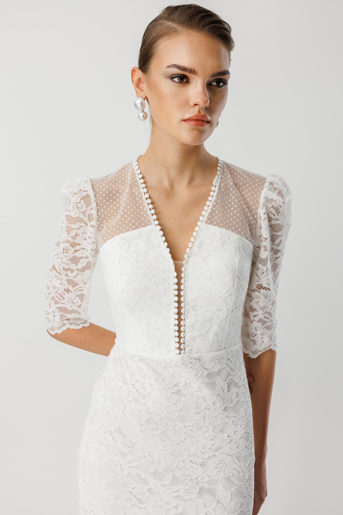 Dantel Detay Elbise EKRU