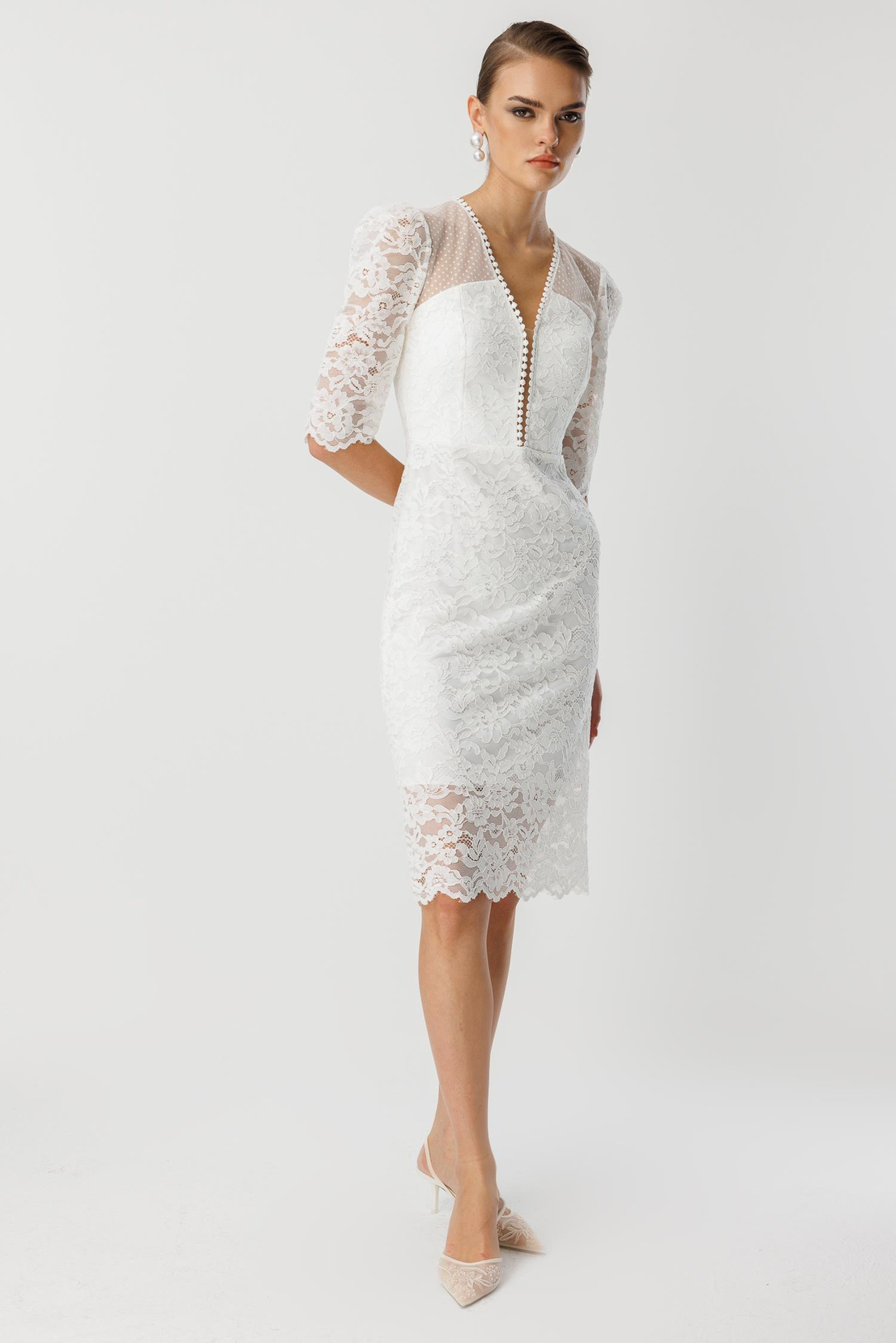 Dantel Detay Elbise EKRU