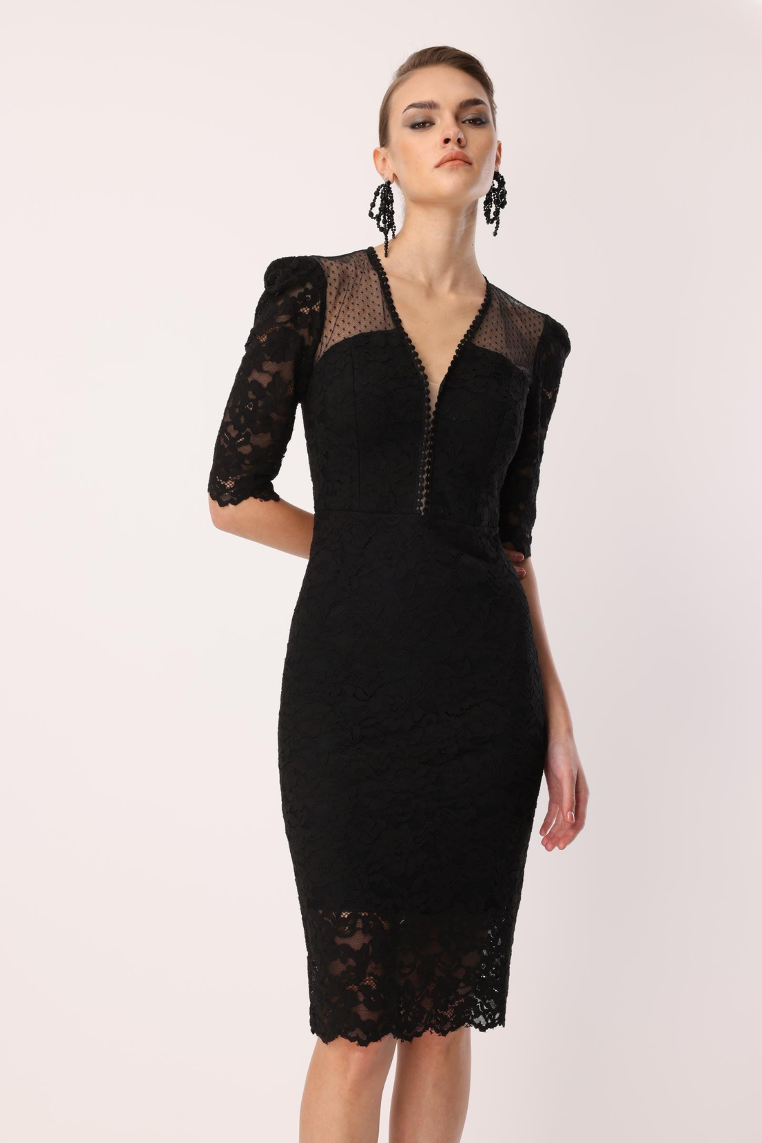 Dantel Detay Elbise SİYAH