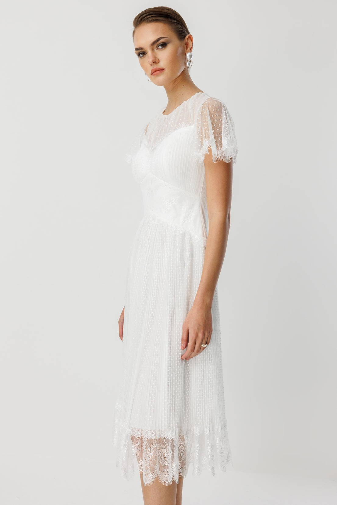 Dantel Garnili Tül Elbise EKRU