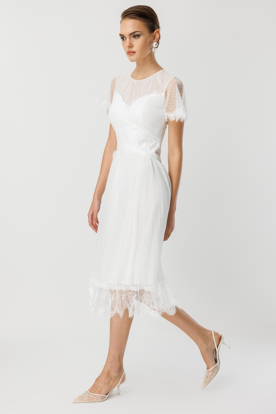 Dantel Garnili Tül Elbise EKRU