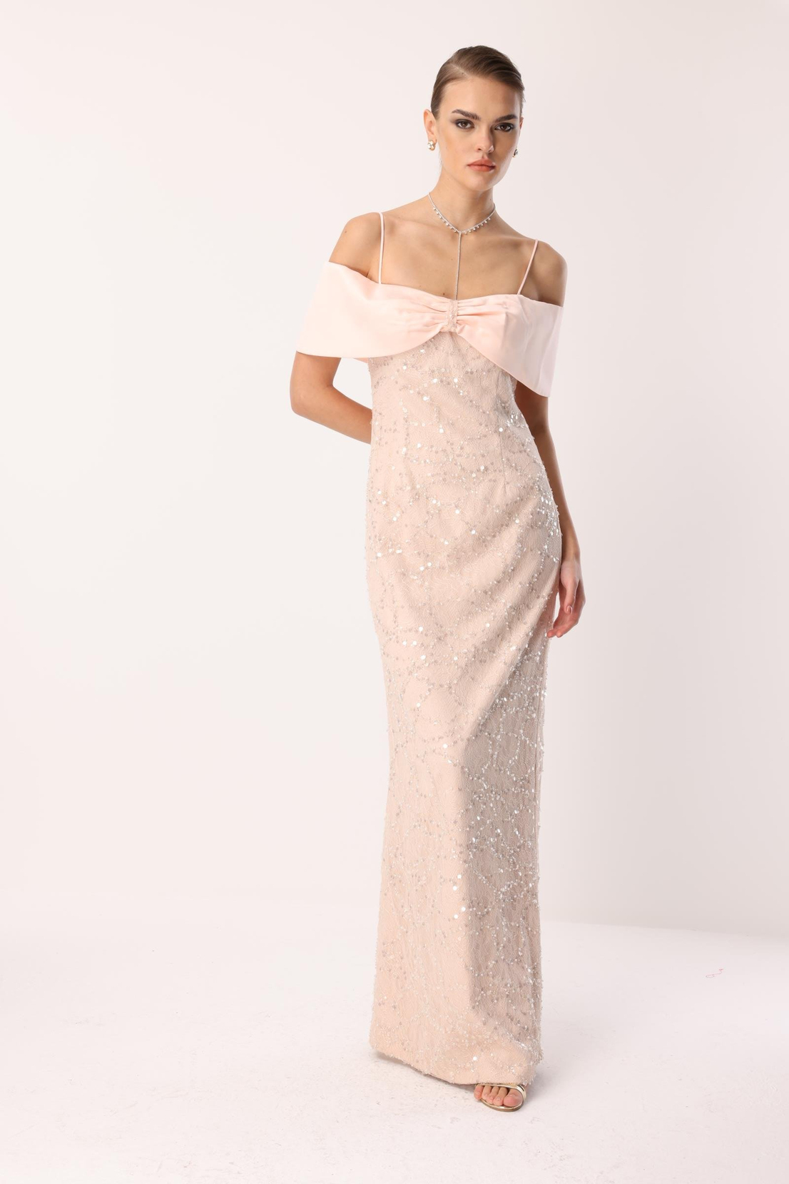 Dantel İşleme Detay Yaka Abiye PUDRA