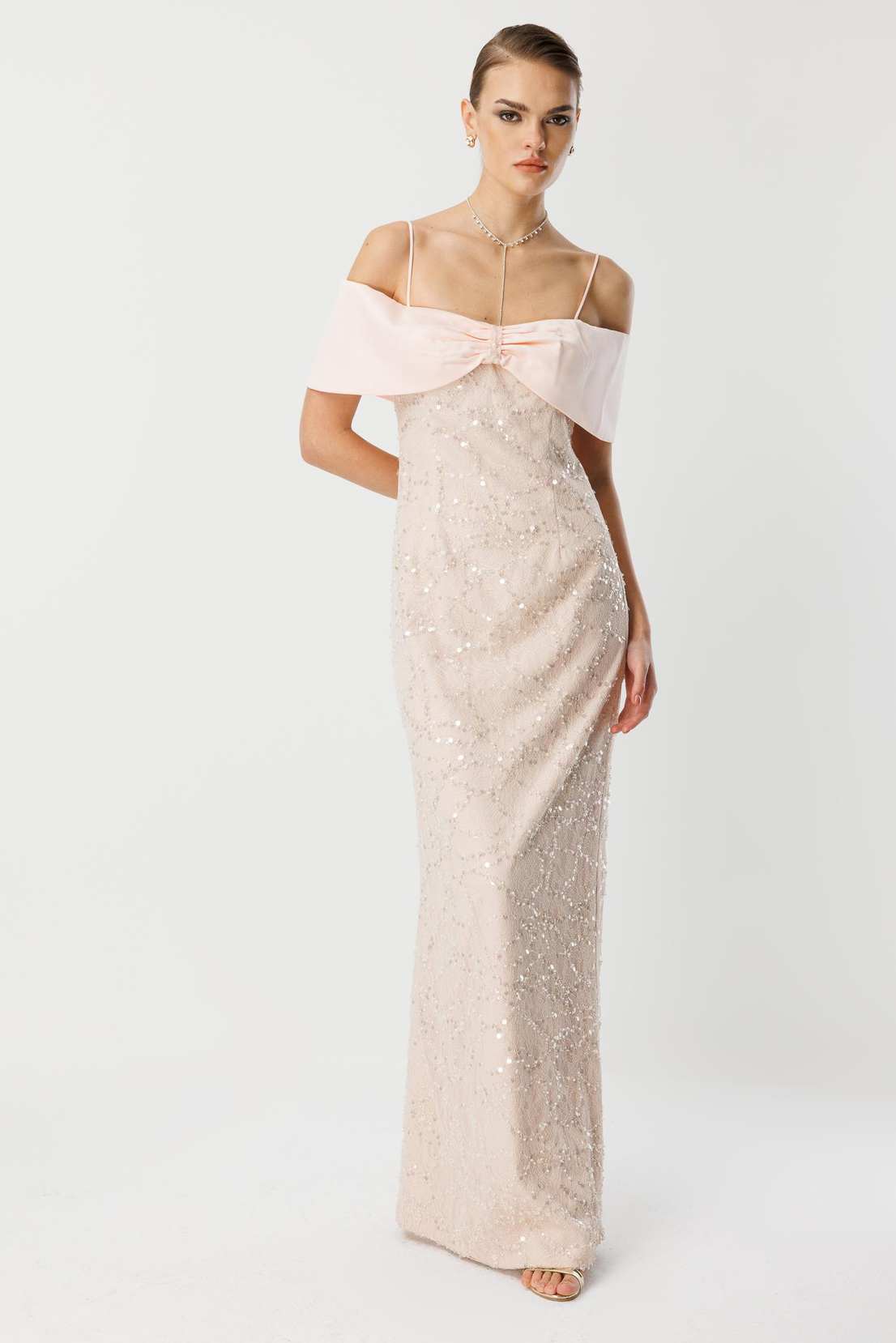 Dantel İşleme Detay Yaka Abiye PUDRA