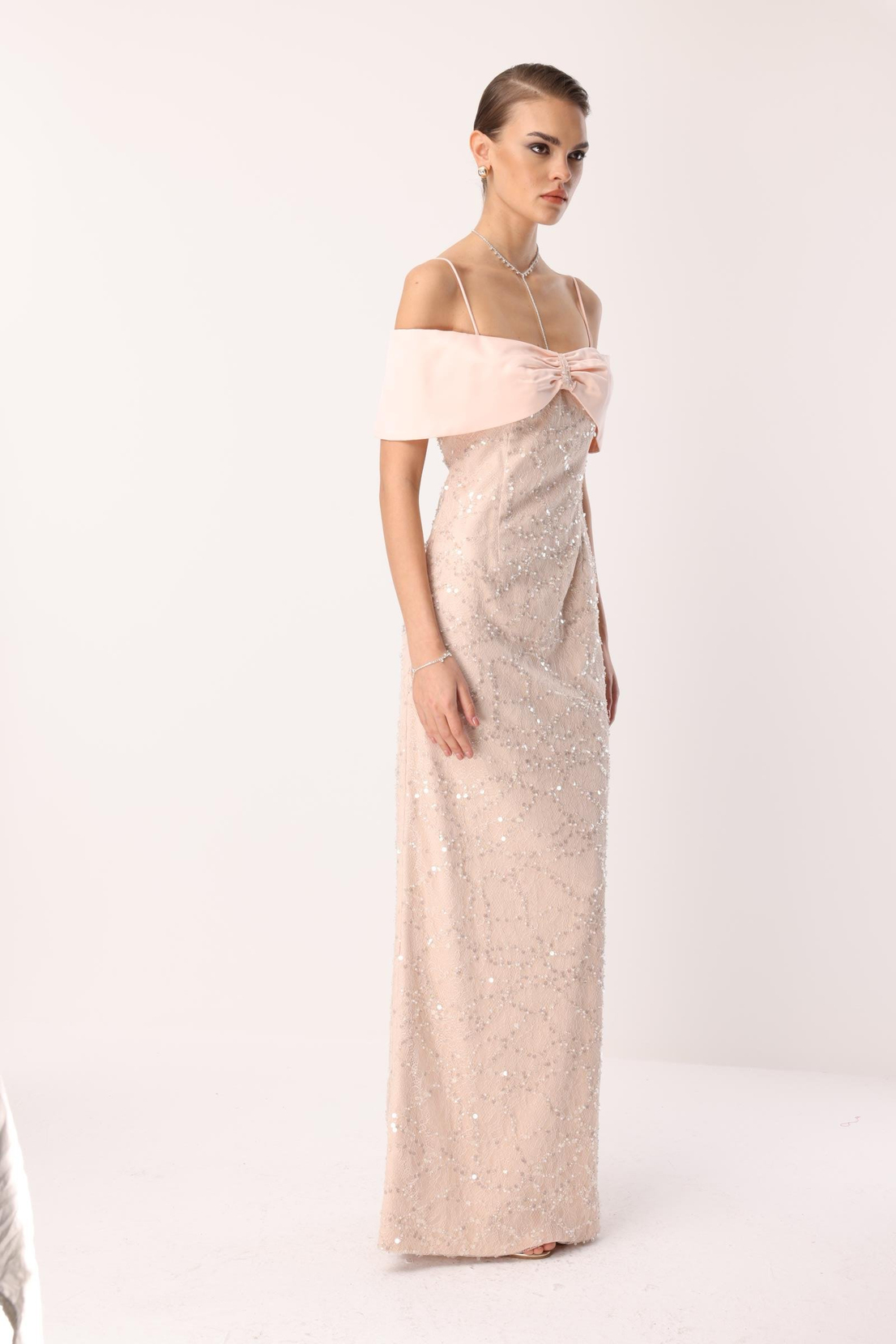 Dantel İşleme Detay Yaka Abiye PUDRA