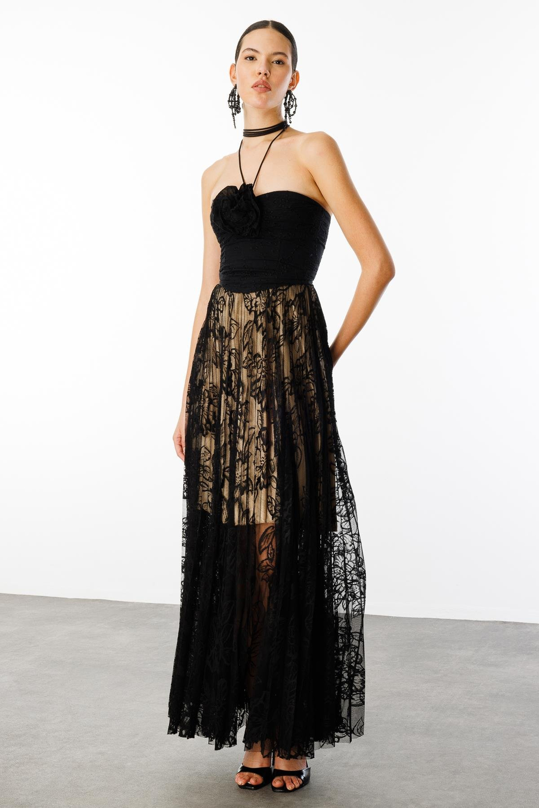 Dantel Lastikli Uzun  Etek SİYAH