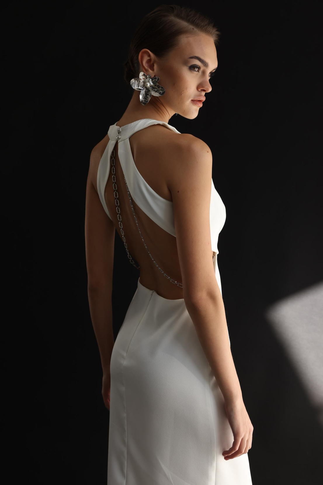 Degaje Detay Zincirli Maxi Boy Abiye EKRU