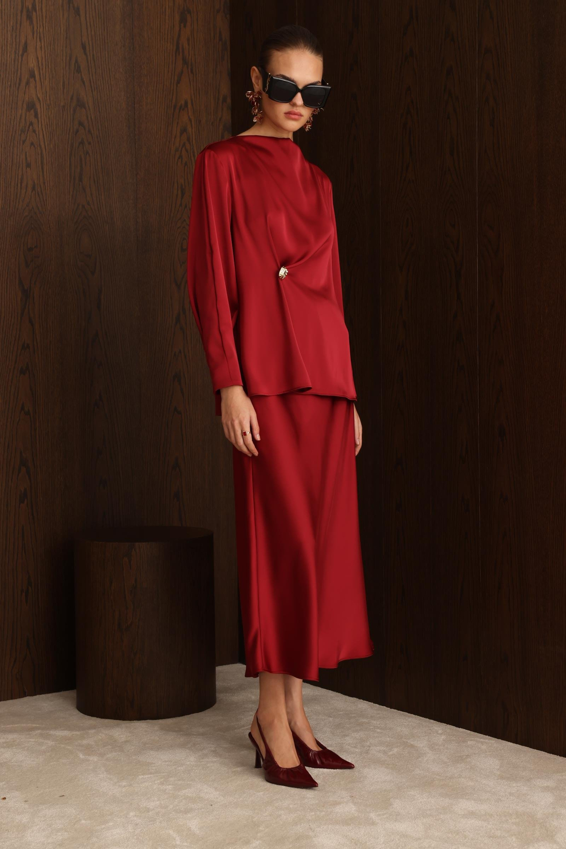 Degaje Yaka Uzun Kol Bluz BORDO