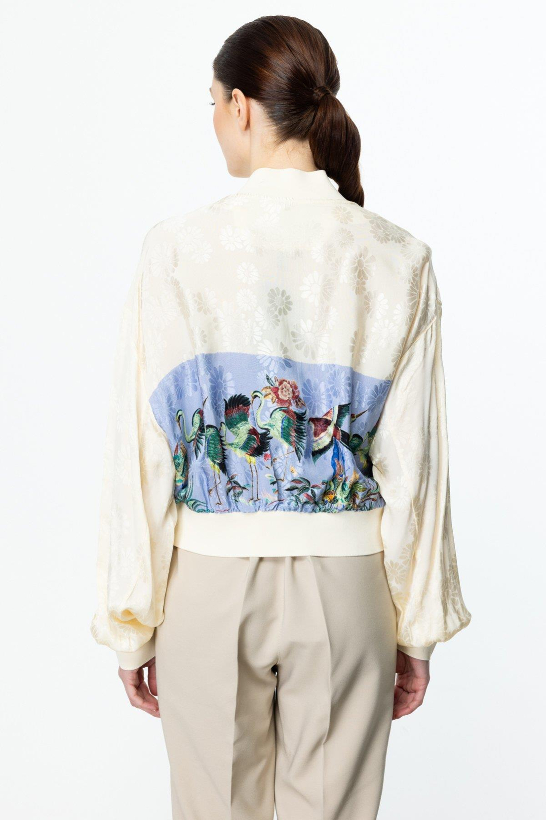 Desenli Parlak Kumaş Ribanalı Ceket MAVİ