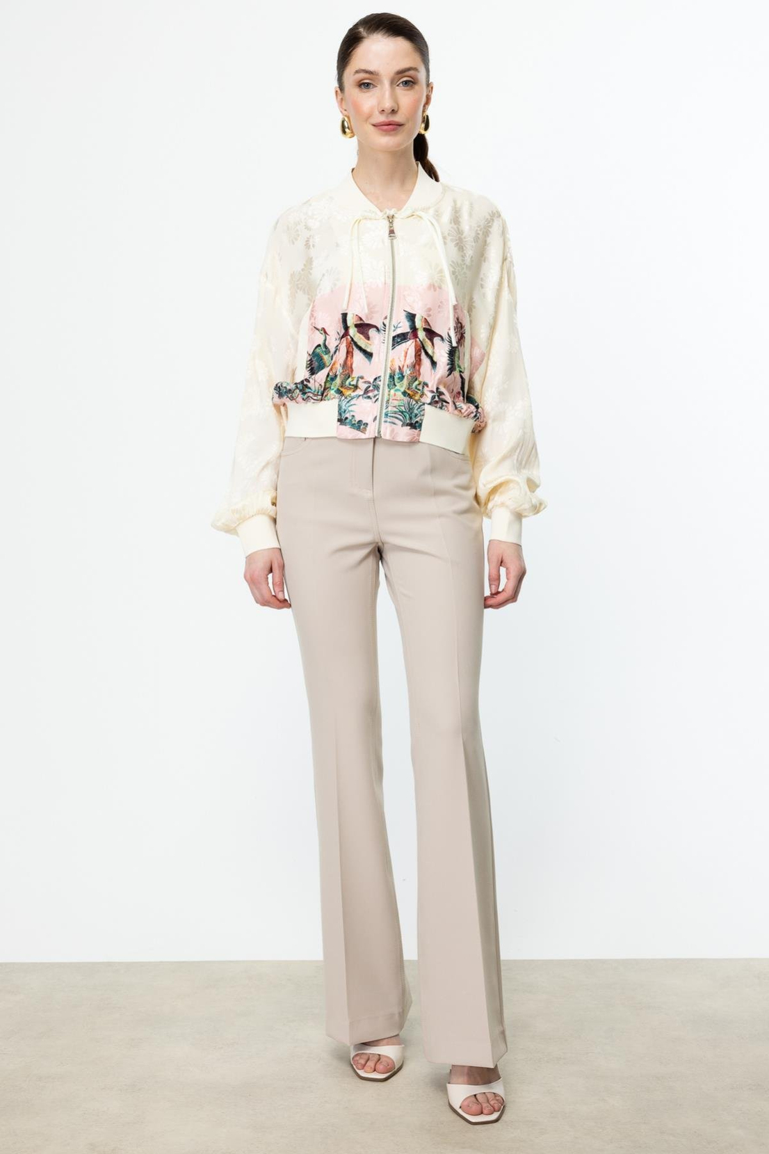 Desenli Parlak Kumaş Ribanalı Ceket PEMBE