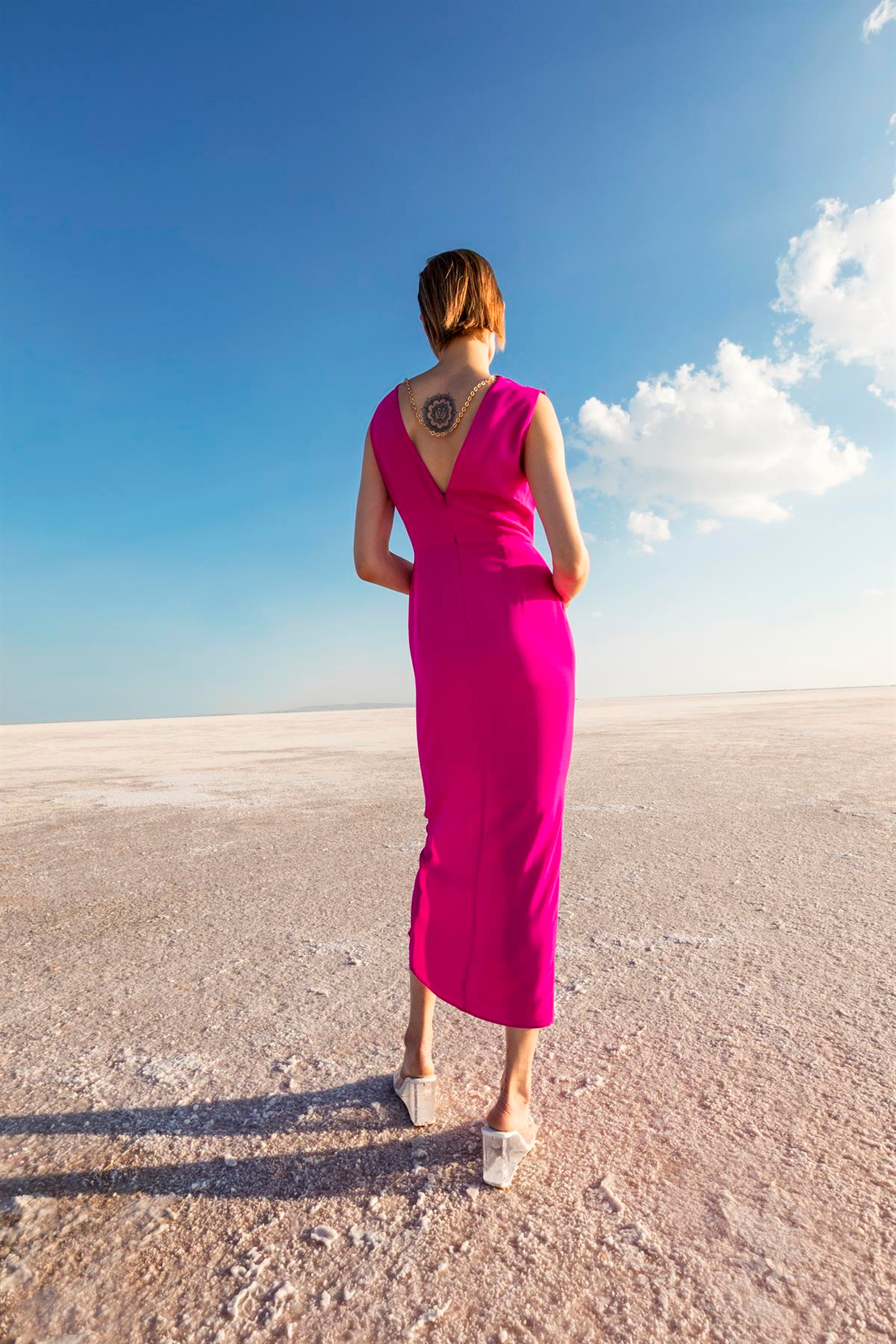 Dökümlü Yaka Yandan Cepli Elbise