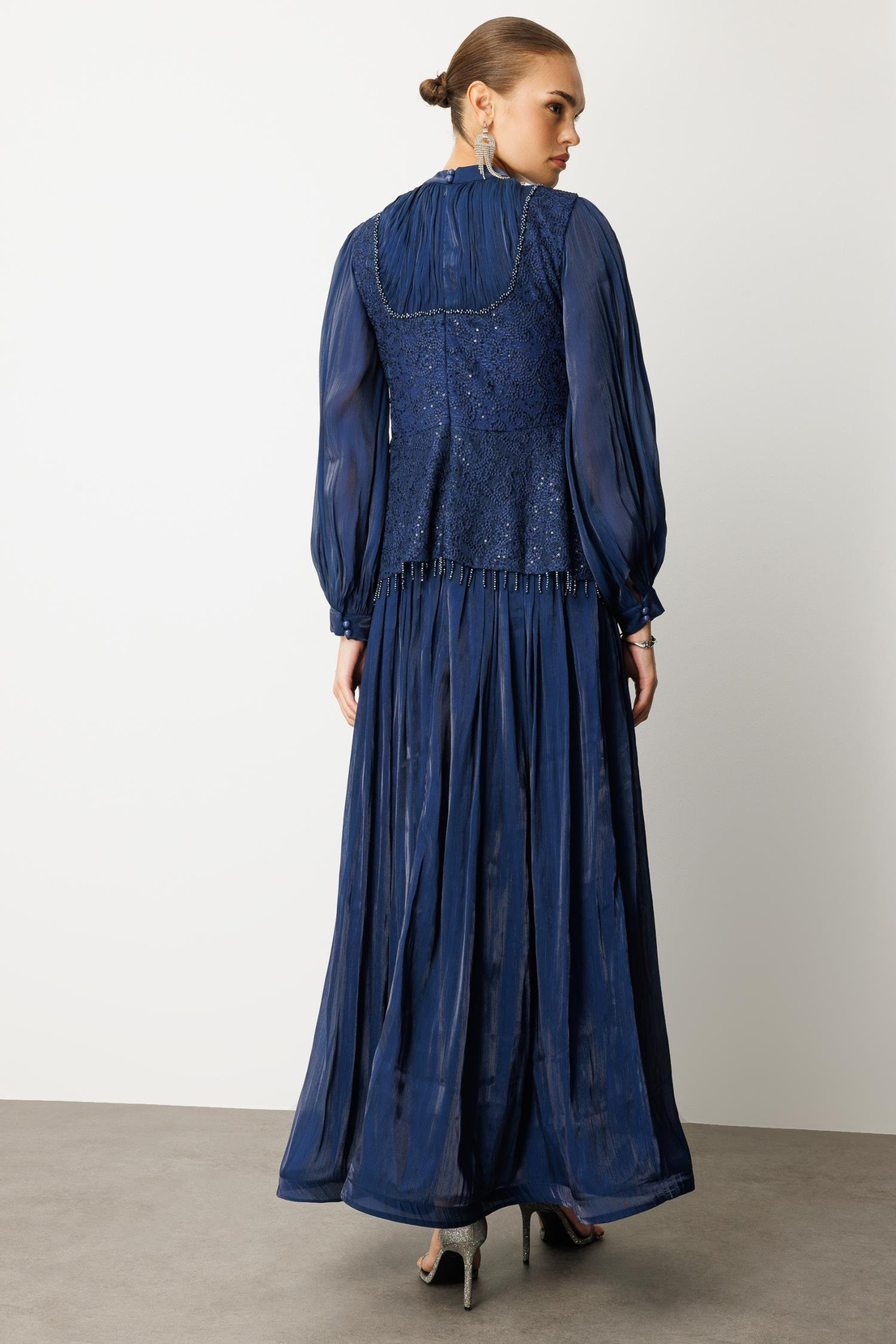 Drape İşlemeli Elbise LACİVERT