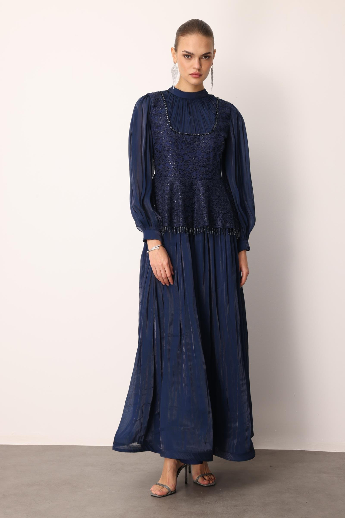 Drape İşlemeli Elbise LACİVERT