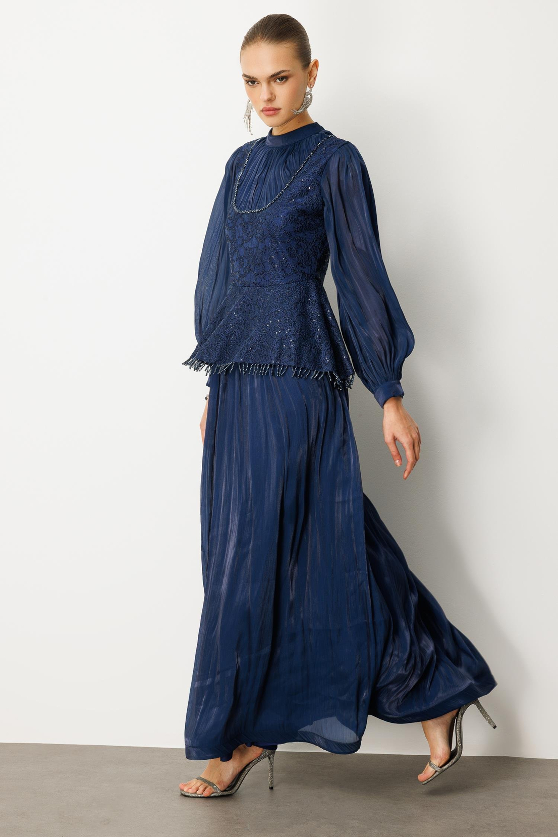 Drape İşlemeli Elbise LACİVERT