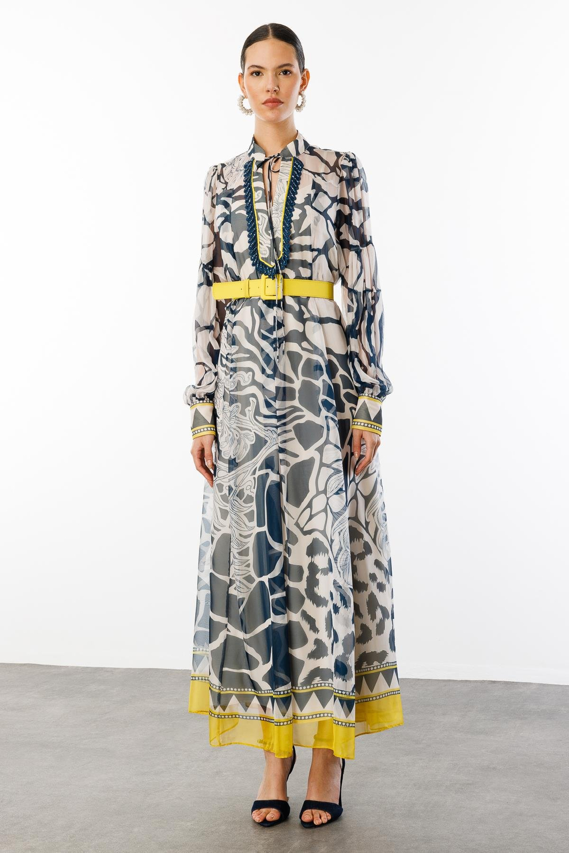 Elbise LACİVERT-SARI