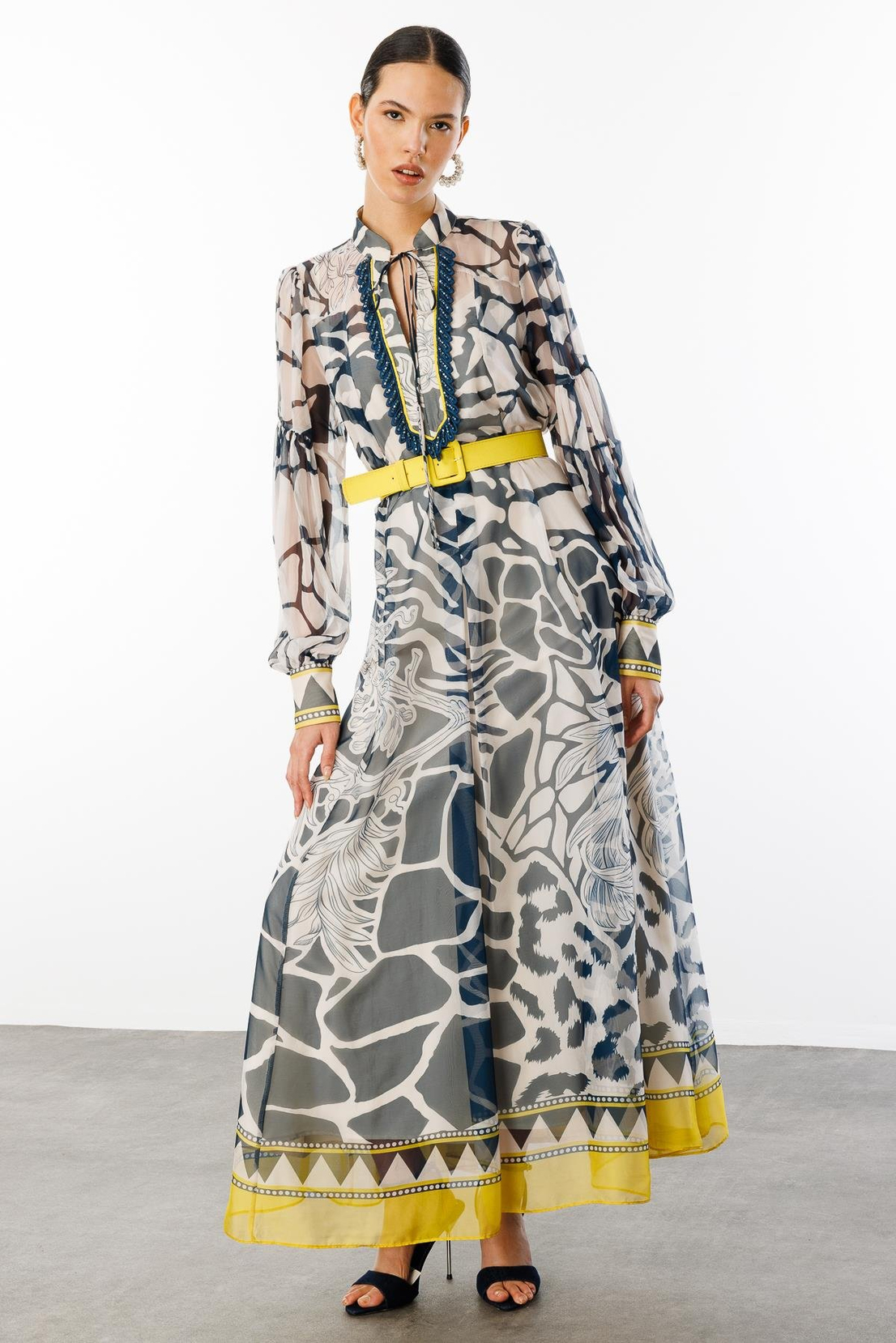 Elbise LACİVERT-SARI