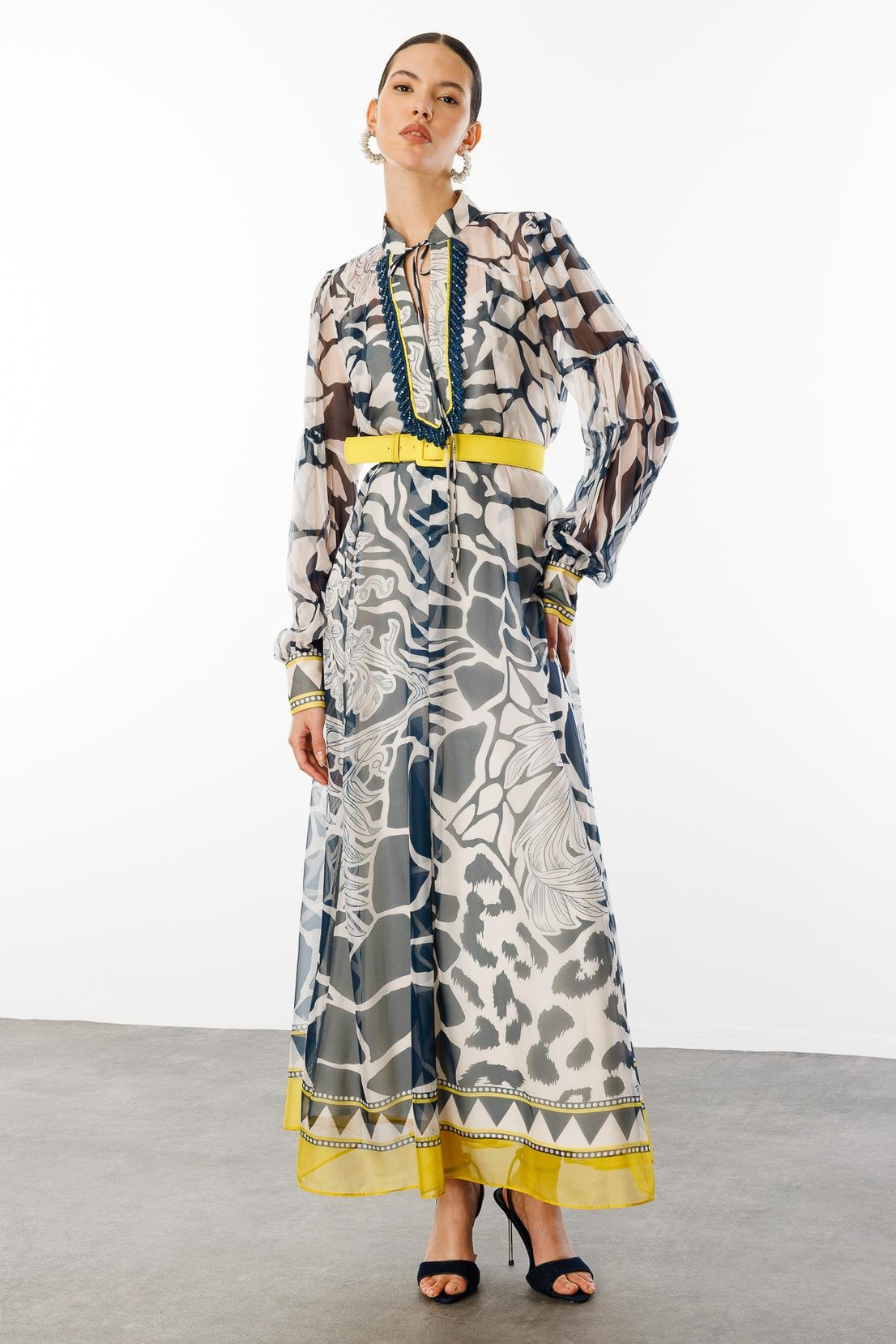 Elbise LACİVERT-SARI