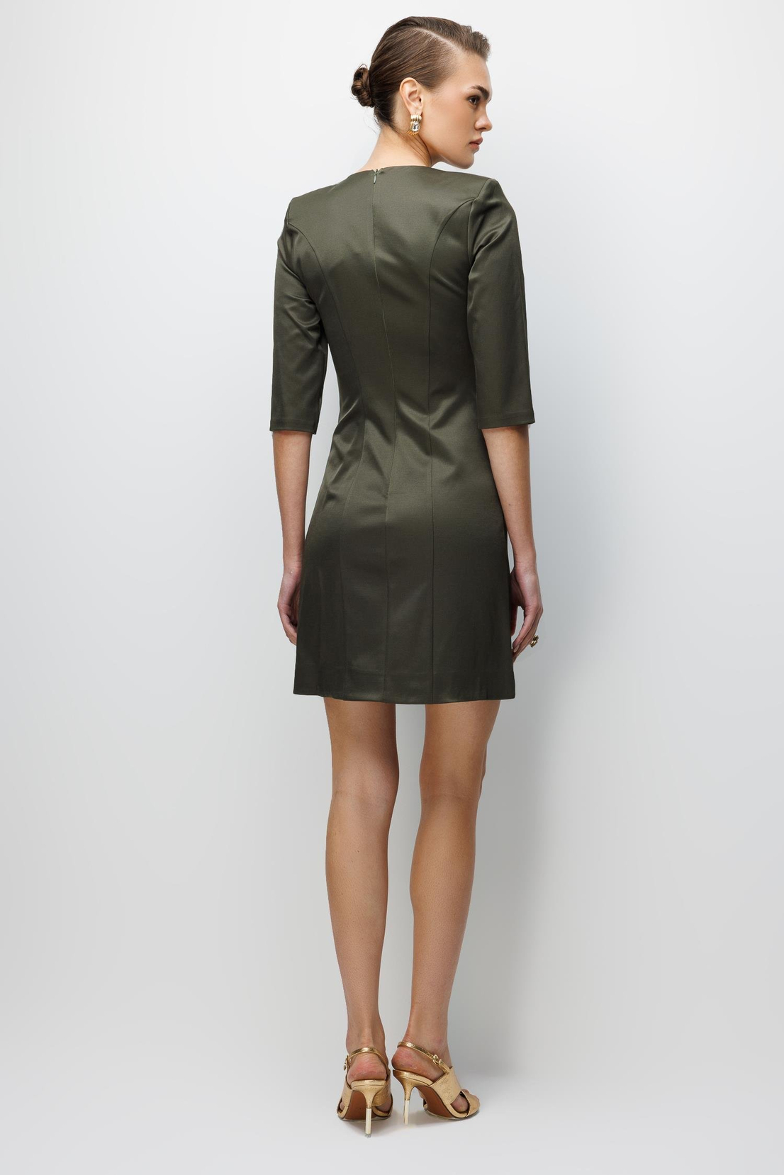 Eteği Aksesuar Detaylı Truvakar Kol Mini Elbise HAKİ