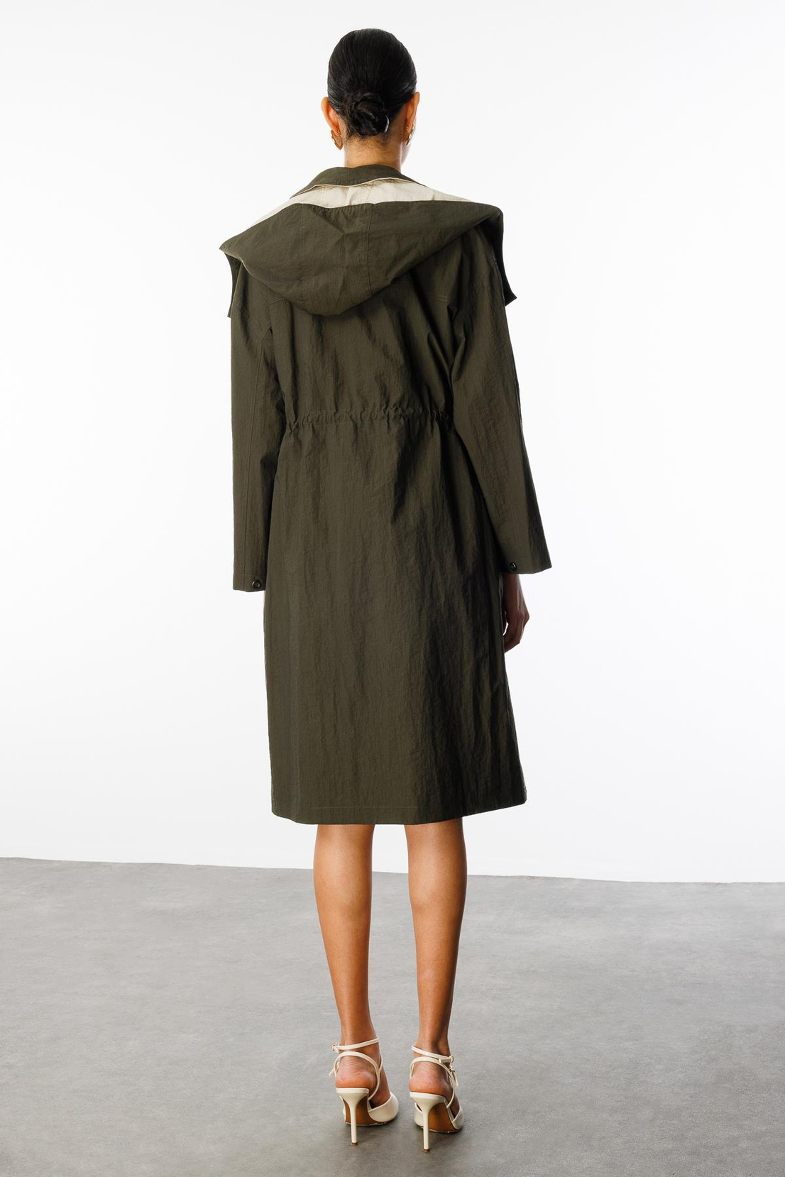 Fermuar Kapama Çift Cepli Dik Yaka Trençkot HAKİ